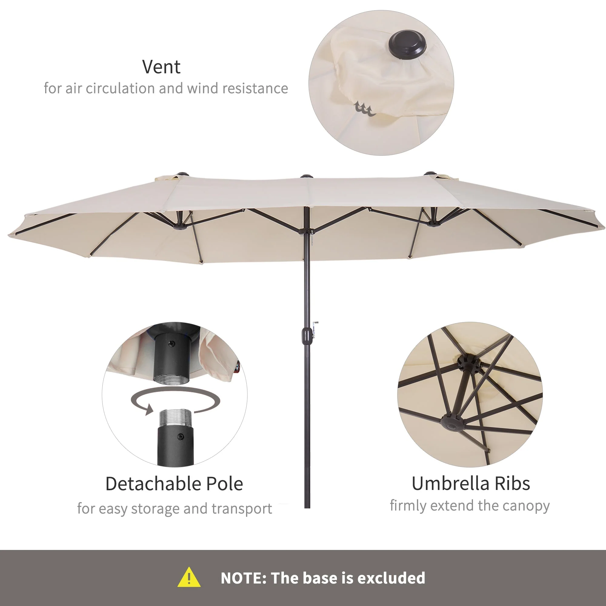 4.6m Double-Sided Patio Parasol Sun Umbrella-Beige - Image 6