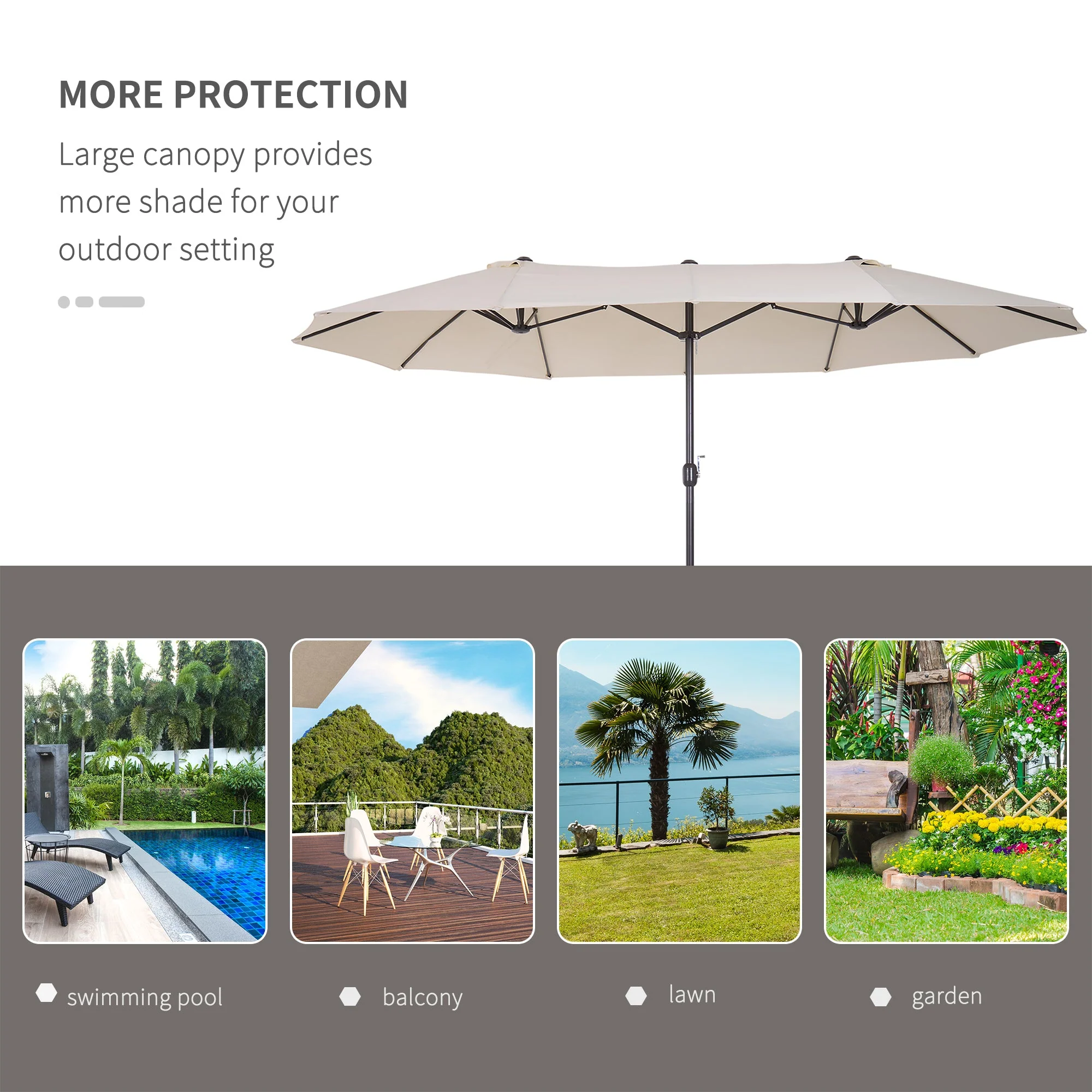 4.6m Double-Sided Patio Parasol Sun Umbrella-Beige - Image 7