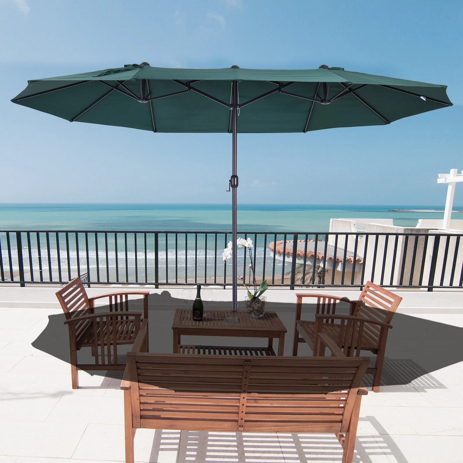 4.6m Garden Parasol Double-Sided Sun Umbrella Patio Market Shelter Canopy Shade Outdoor Green - Image 2