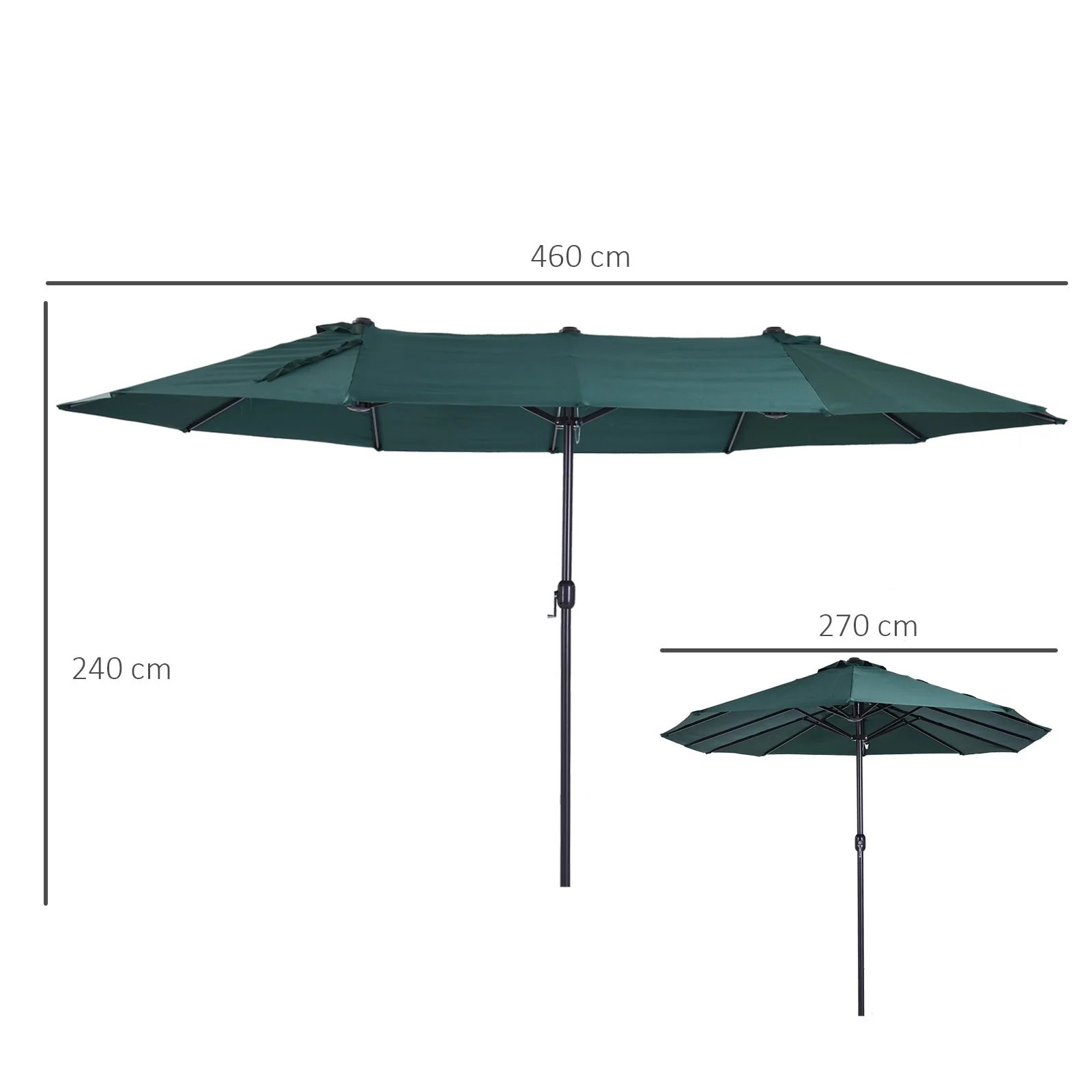 4.6m Garden Parasol Double-Sided Sun Umbrella Patio Market Shelter Canopy Shade Outdoor Green - Image 3