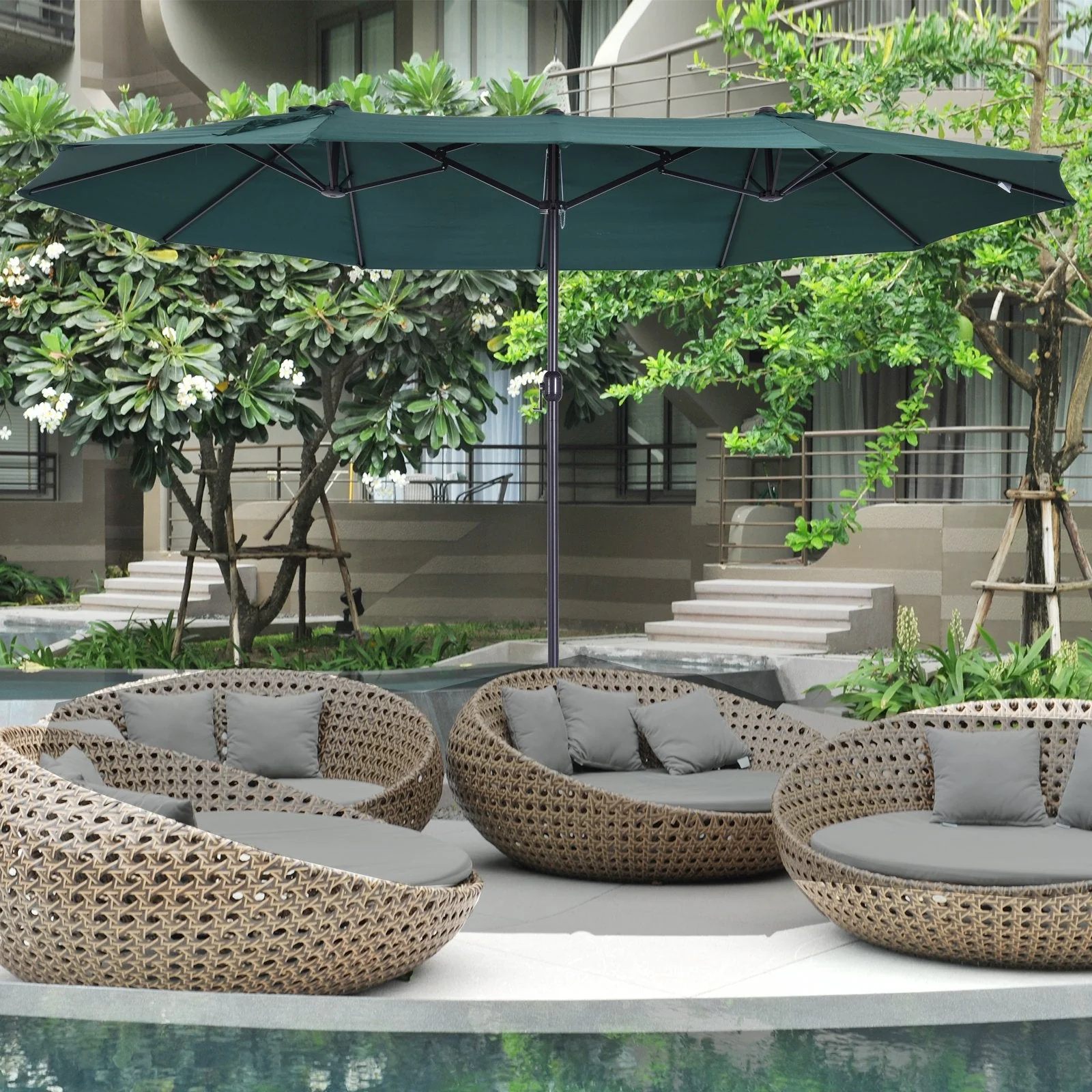 4.6m Garden Parasol Double-Sided Sun Umbrella Patio Market Shelter Canopy Shade Outdoor Green - Image 4