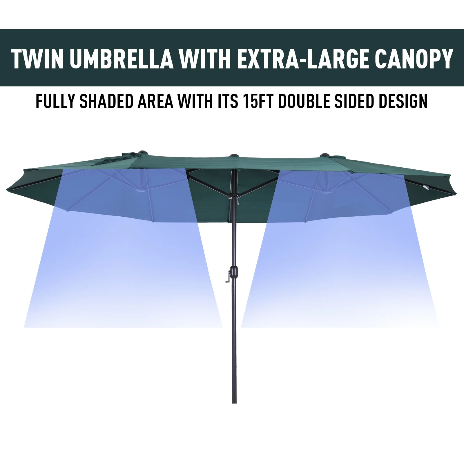 4.6m Garden Parasol Double-Sided Sun Umbrella Patio Market Shelter Canopy Shade Outdoor Green - Image 7