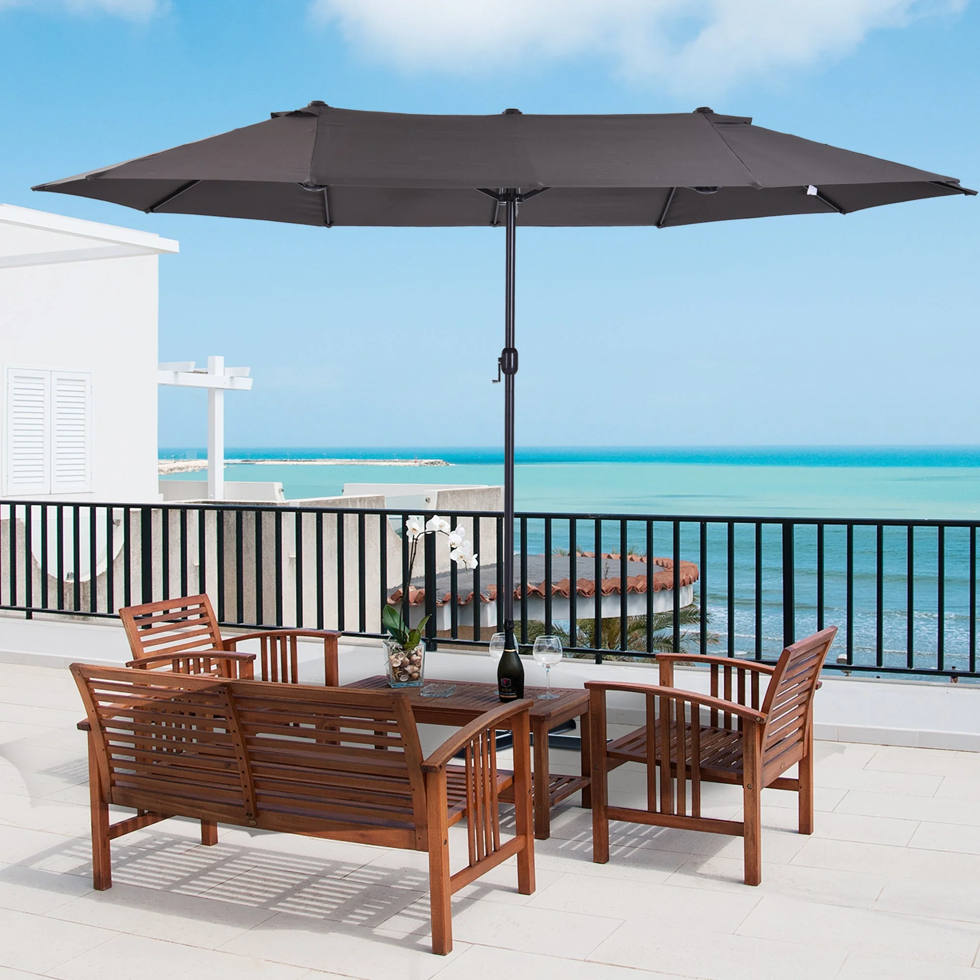 4.6m Garden Parasol Double-Sided Sun Umbrella Patio Market Shelter Canopy Shade Outdoor Grey - Image 2