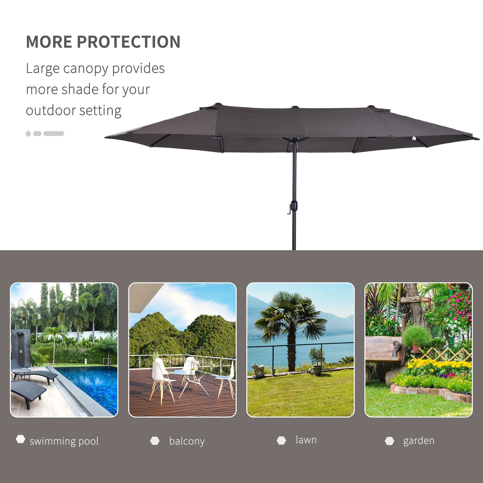 4.6m Garden Parasol Double-Sided Sun Umbrella Patio Market Shelter Canopy Shade Outdoor Grey - Image 7
