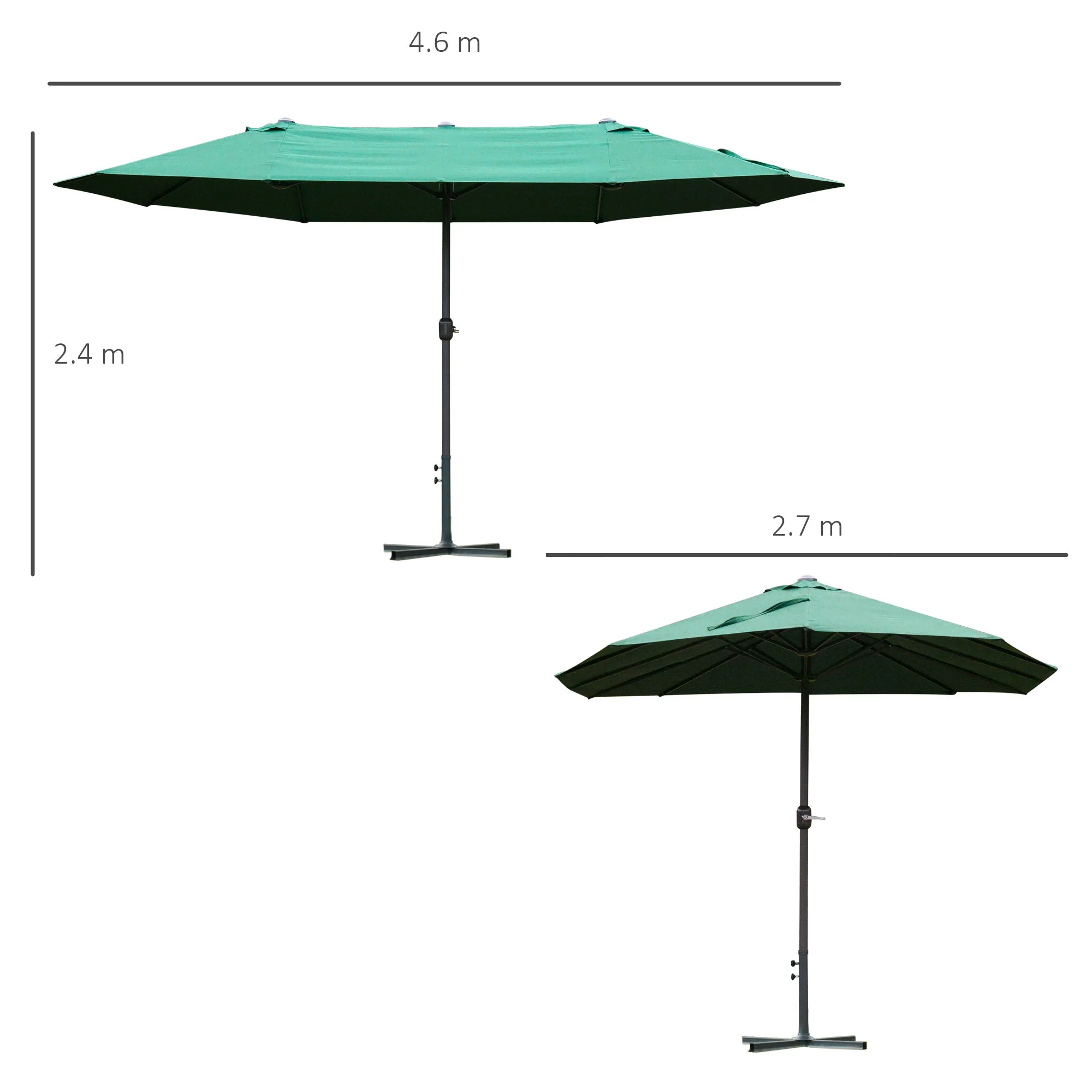 4.6M Sun Umbrella Canopy Double-sided Crank Sun Shade w/ Cross Base Dark Green - Image 3