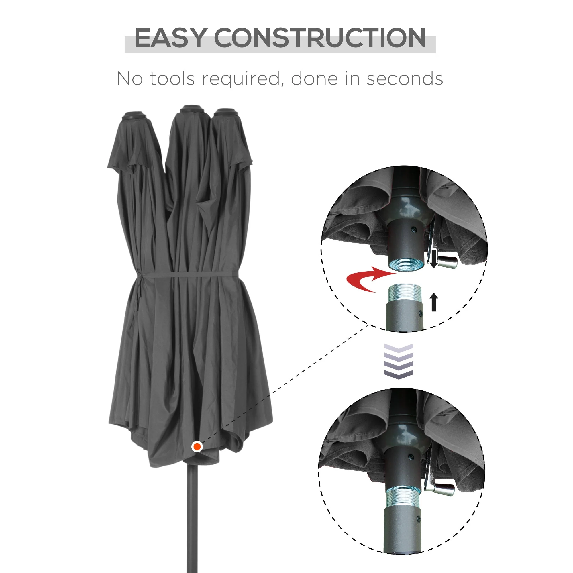 4.6M Sun Umbrella Canopy Double-sided Crank Sun Shade w/ Cross Base Grey - Image 6