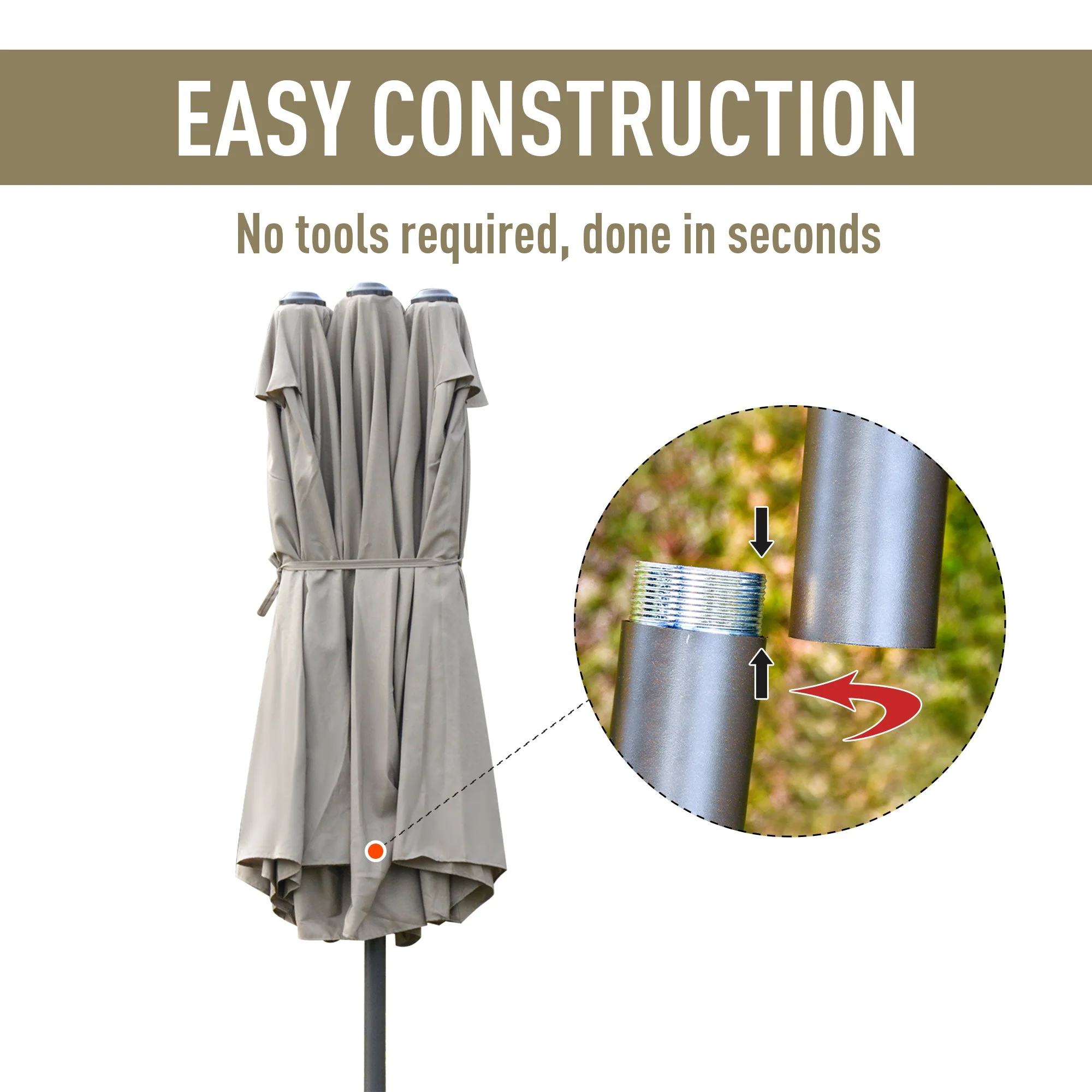 4.6M Sun Umbrella Canopy Double-sided Crank Sun Shade w/ Cross Base Khaki - Image 6