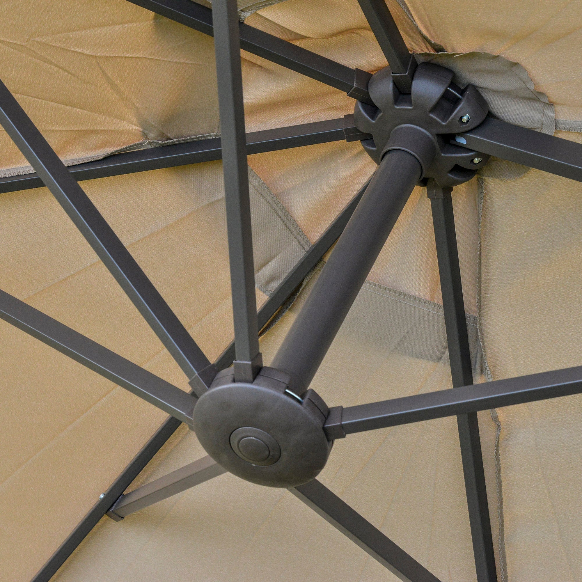 4.6M Sun Umbrella Canopy Double-sided Crank Sun Shade w/ Cross Base Khaki - Image 7