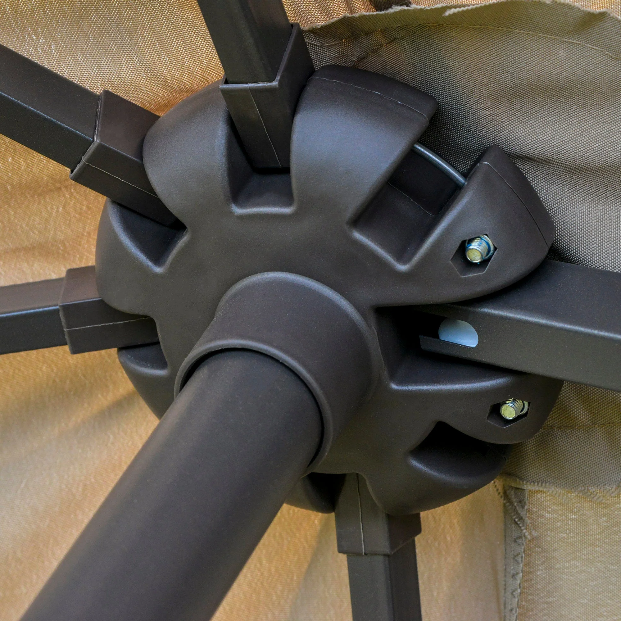 4.6M Sun Umbrella Canopy Double-sided Crank Sun Shade w/ Cross Base Khaki - Image 9