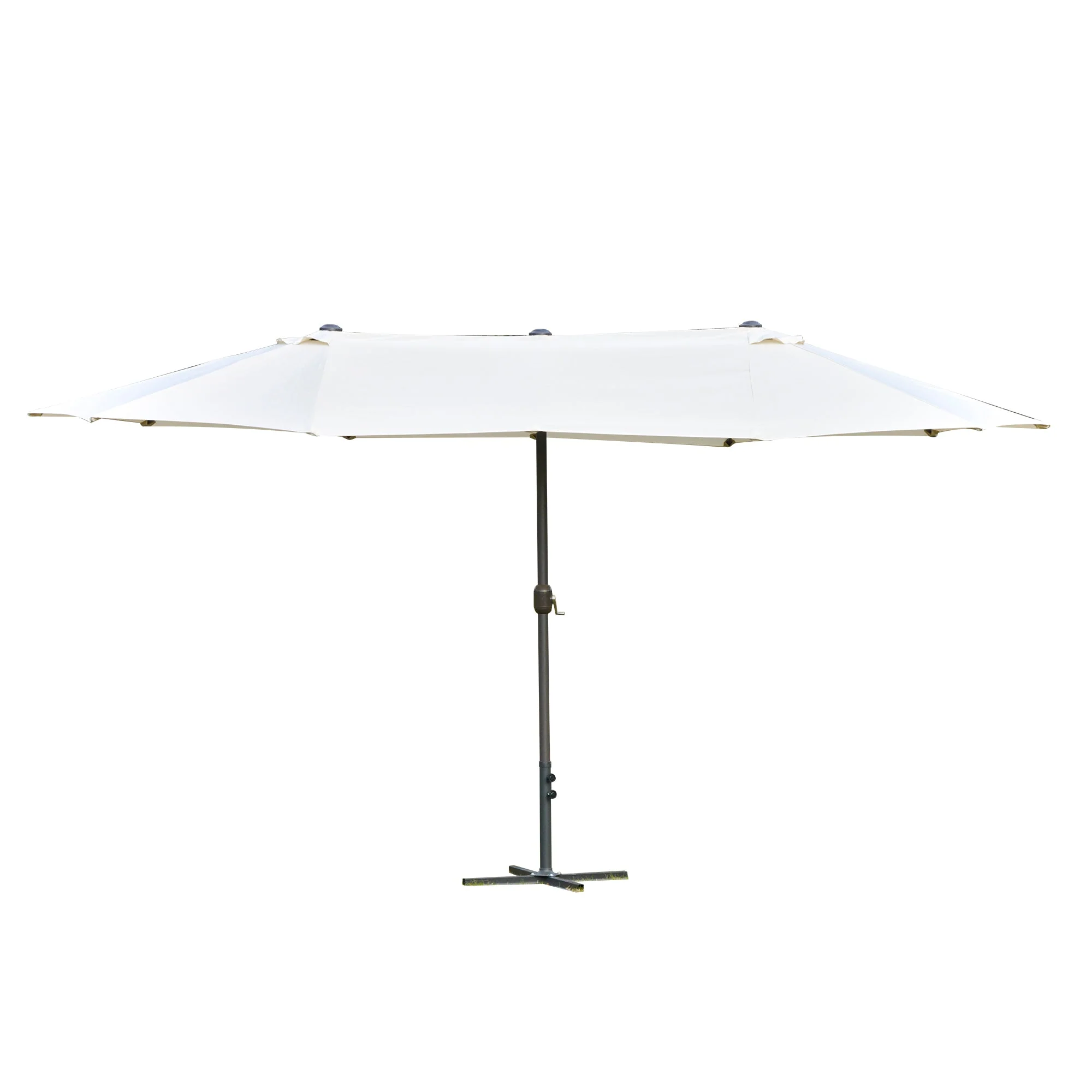 4.6M Sun Umbrella Canopy Double-sided Crank Sun Shade w/ Cross Base Off White