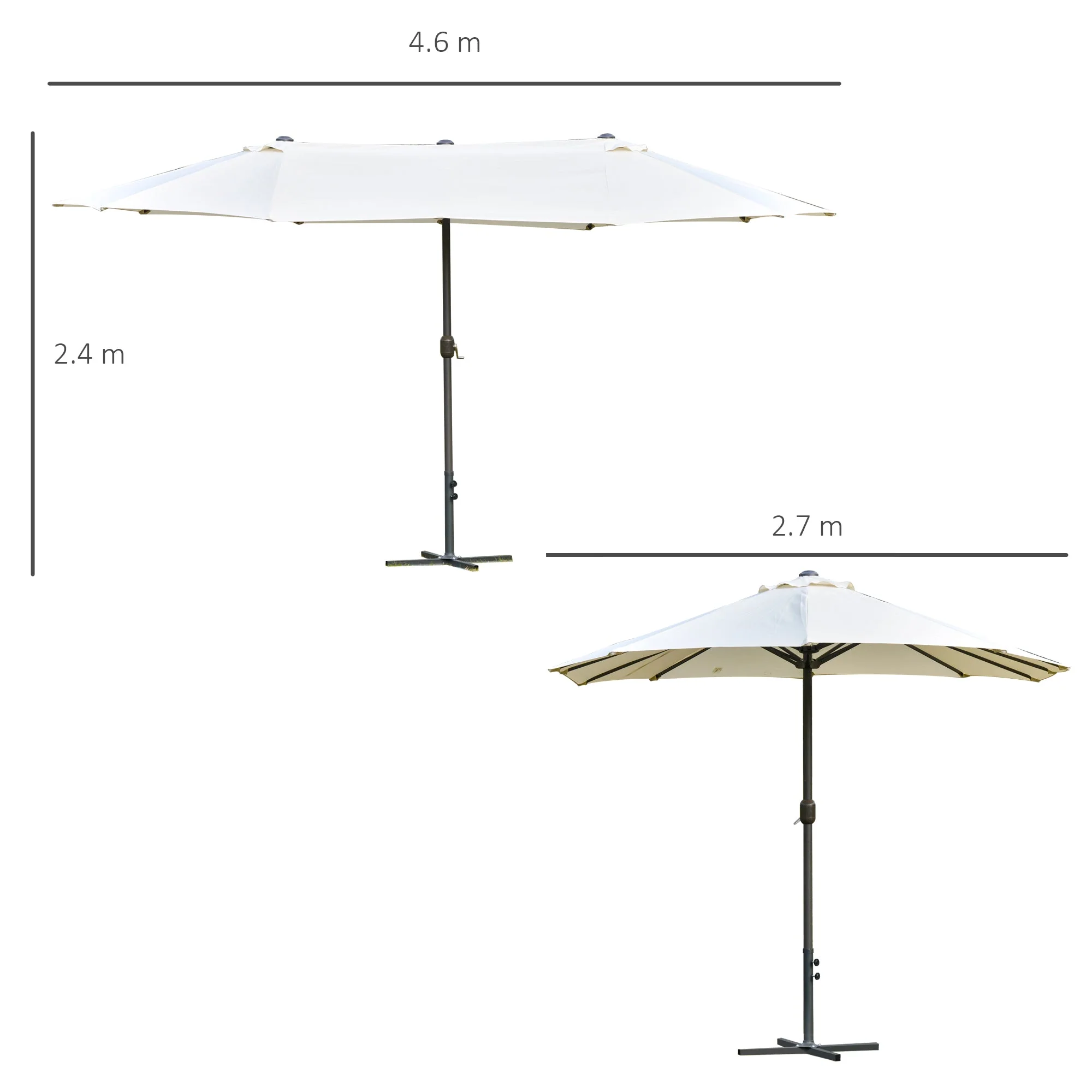 4.6M Sun Umbrella Canopy Double-sided Crank Sun Shade w/ Cross Base Off White - Image 3
