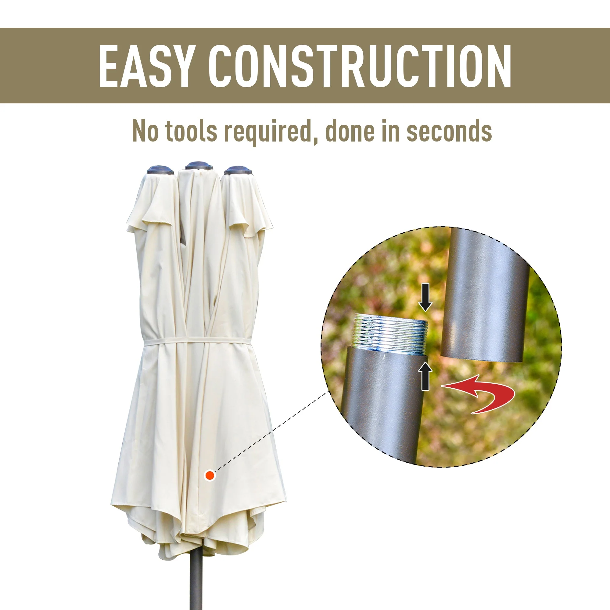 4.6M Sun Umbrella Canopy Double-sided Crank Sun Shade w/ Cross Base Off White - Image 4