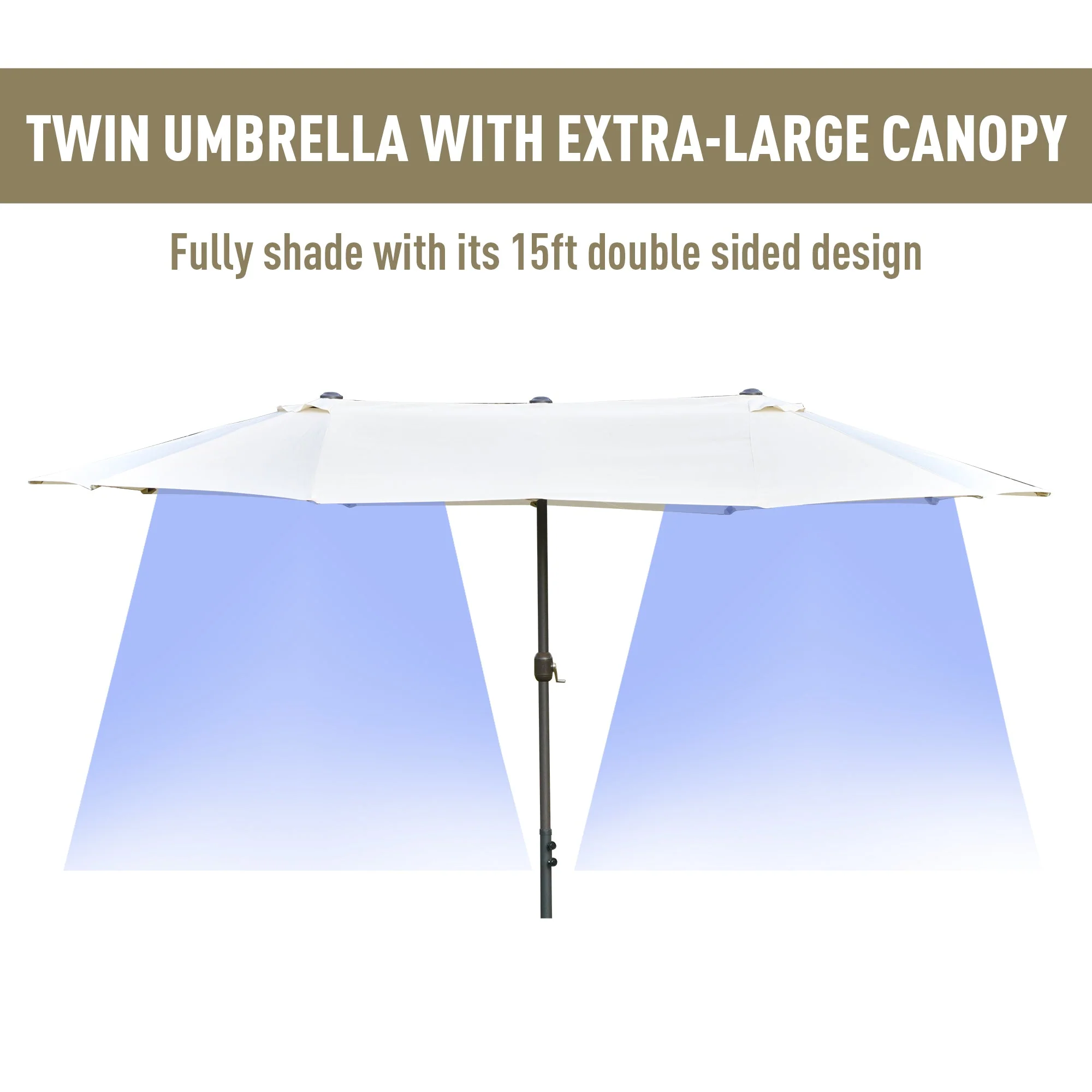 4.6M Sun Umbrella Canopy Double-sided Crank Sun Shade w/ Cross Base Off White - Image 6