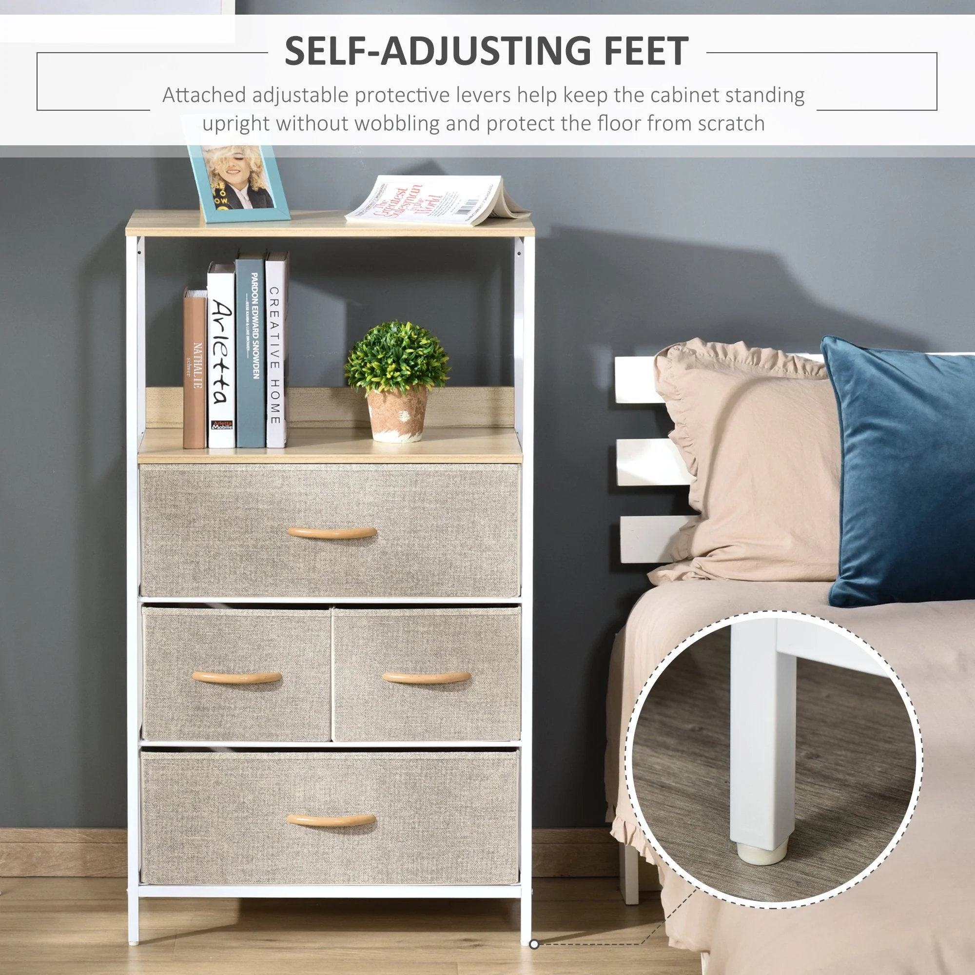4 Drawer Storage Chest Unit Home Cabinet w/ Shelves Home Living Room Bedroom Entryway Living Furniture White - Image 7