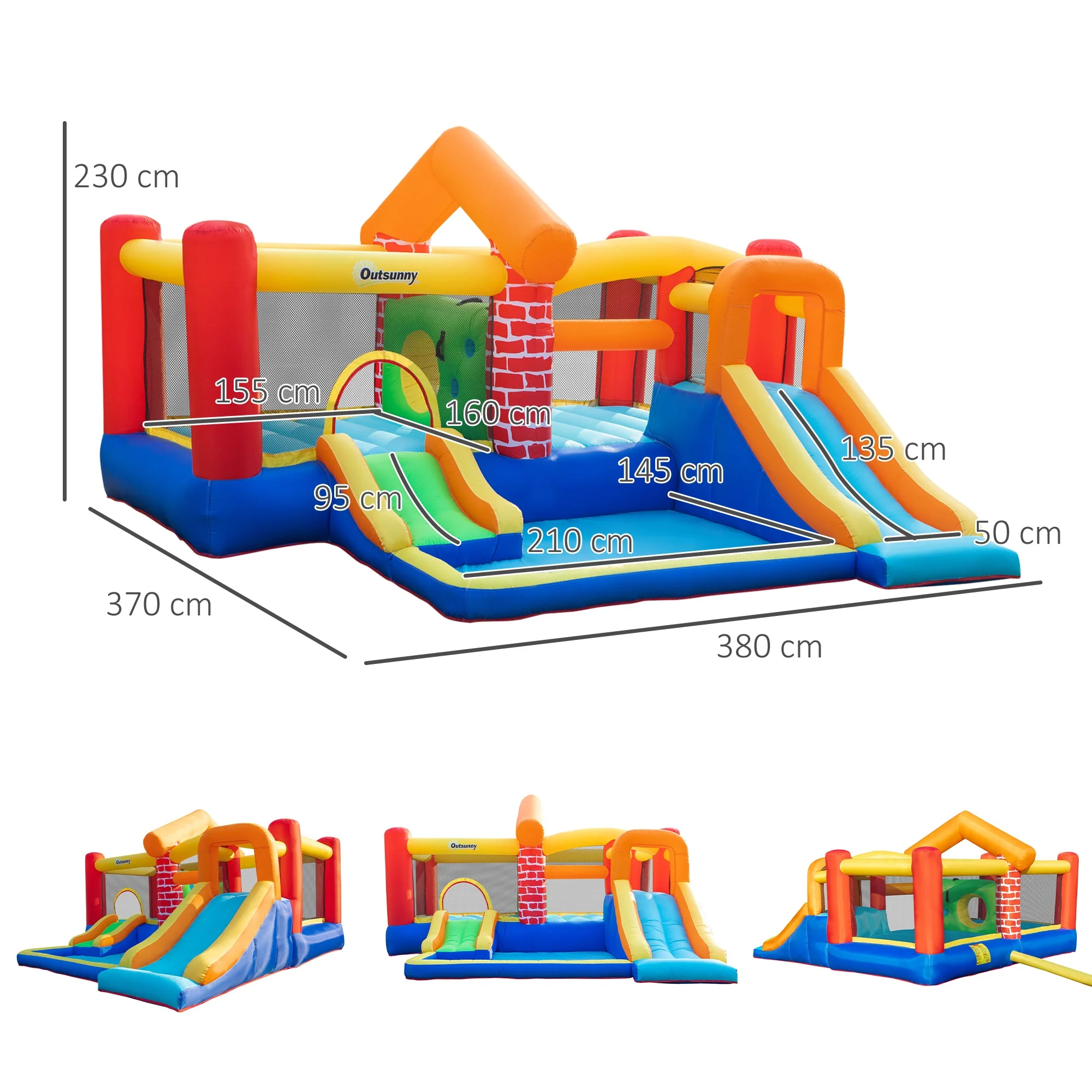4 in 1 Kids Bouncy Castle Extra Large Double Slides & Trampoline Design Inflatable House Pool Climbing Wall with Blower Carrybag for Kids Age 3-8 - Image 3