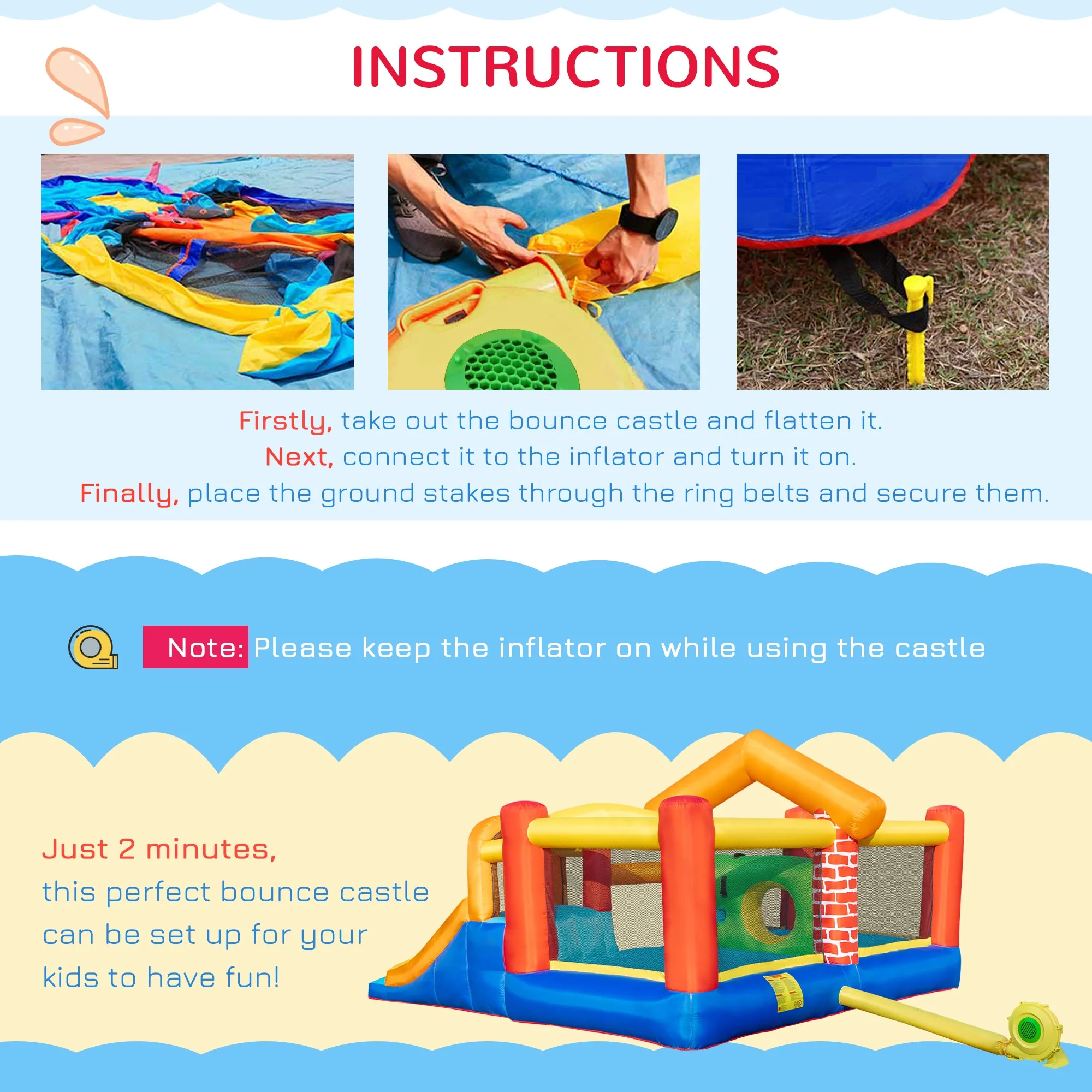 4 in 1 Kids Bouncy Castle Extra Large Double Slides & Trampoline Design Inflatable House Pool Climbing Wall with Blower Carrybag for Kids Age 3-8 - Image 5
