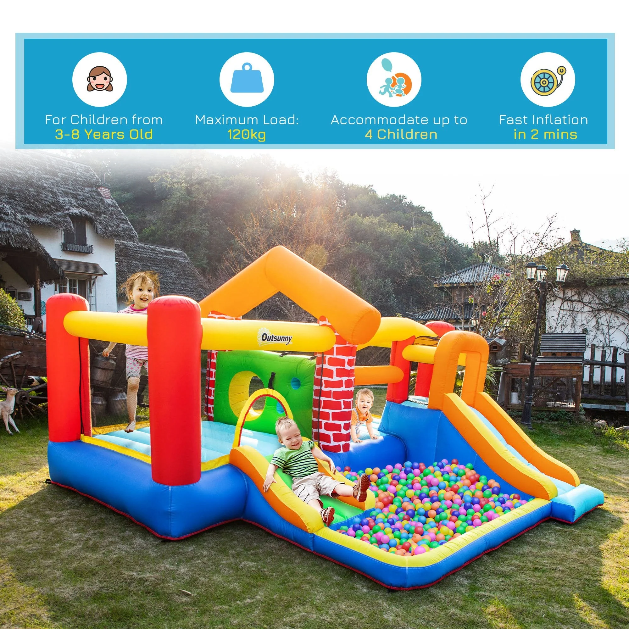 4 in 1 Kids Bouncy Castle Extra Large Double Slides & Trampoline Design Inflatable House Pool Climbing Wall with Blower Carrybag for Kids Age 3-8 - Image 7