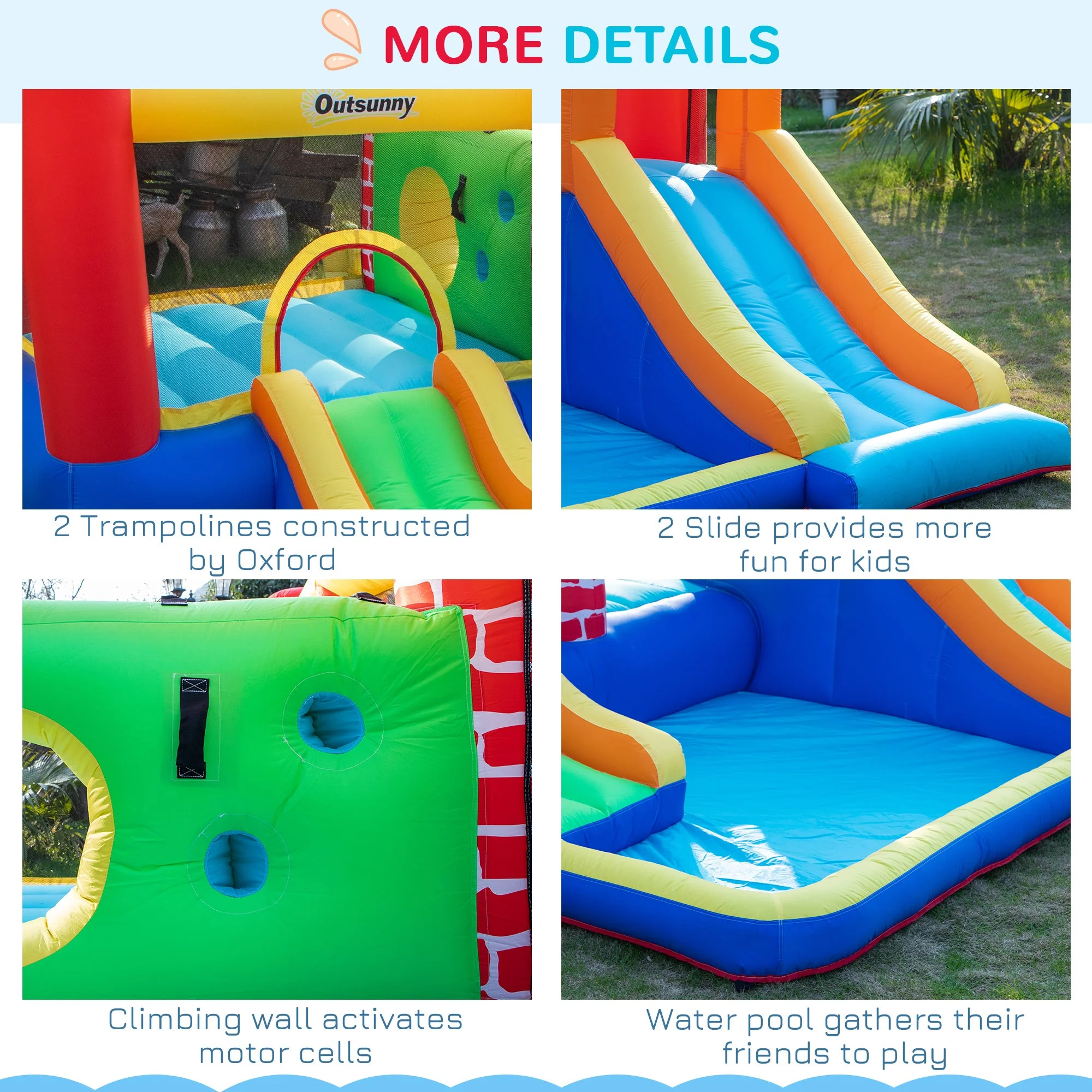 4 in 1 Kids Bouncy Castle Extra Large Double Slides & Trampoline Design Inflatable House Pool Climbing Wall with Blower Carrybag for Kids Age 3-8 - Image 8
