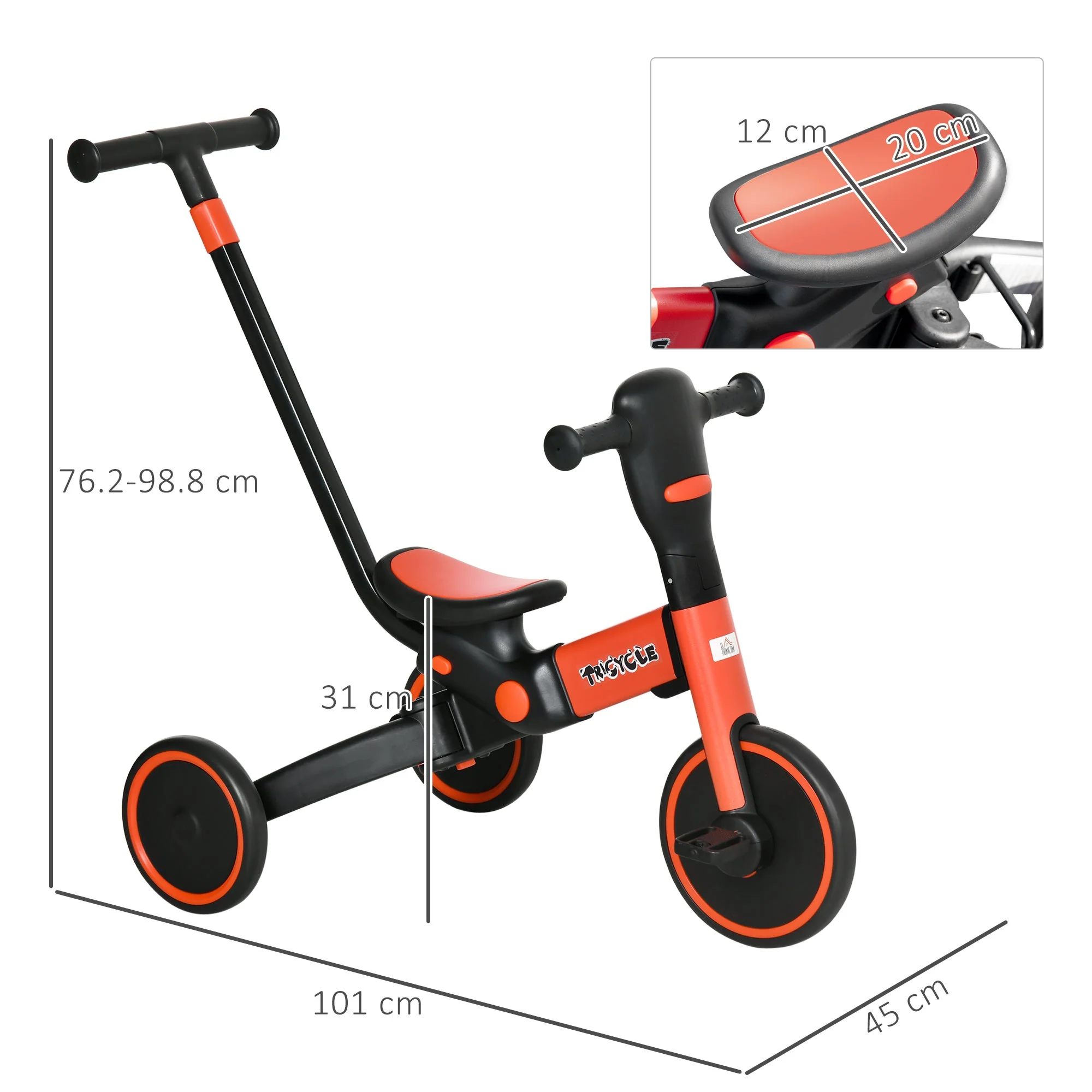 4-In-1 Tricycle For Kids Baby Trike With Adjustable Push Handle Detachable Foot Rest For 18-60 Months Red - Image 3
