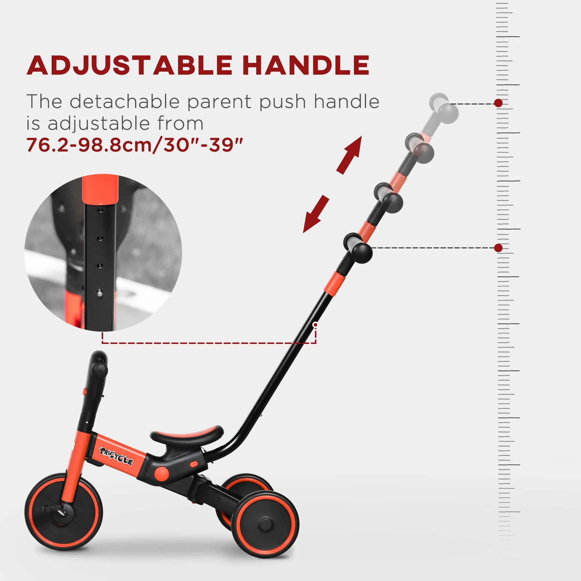 4-In-1 Tricycle For Kids Baby Trike With Adjustable Push Handle Detachable Foot Rest For 18-60 Months Red - Image 5