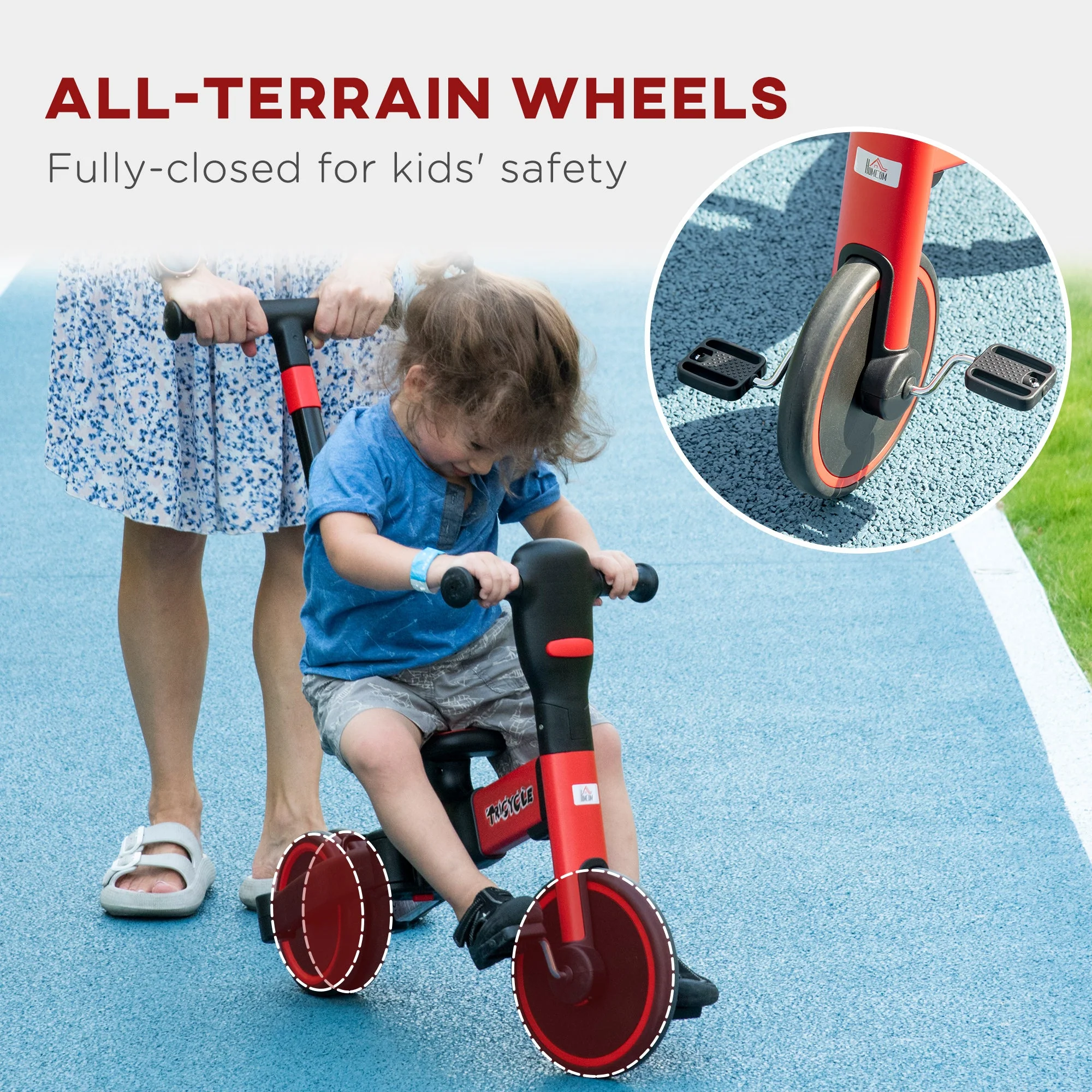 4-In-1 Tricycle For Kids Baby Trike With Adjustable Push Handle Detachable Foot Rest For 18-60 Months Red - Image 6