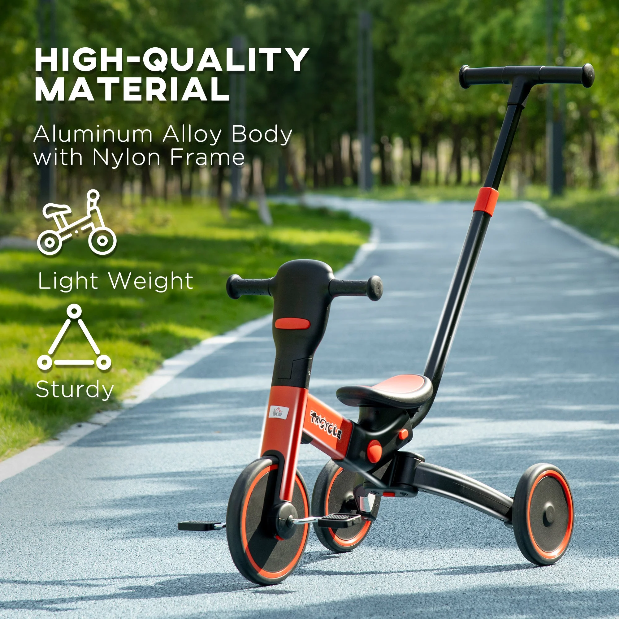 4-In-1 Tricycle For Kids Baby Trike With Adjustable Push Handle Detachable Foot Rest For 18-60 Months Red - Image 7