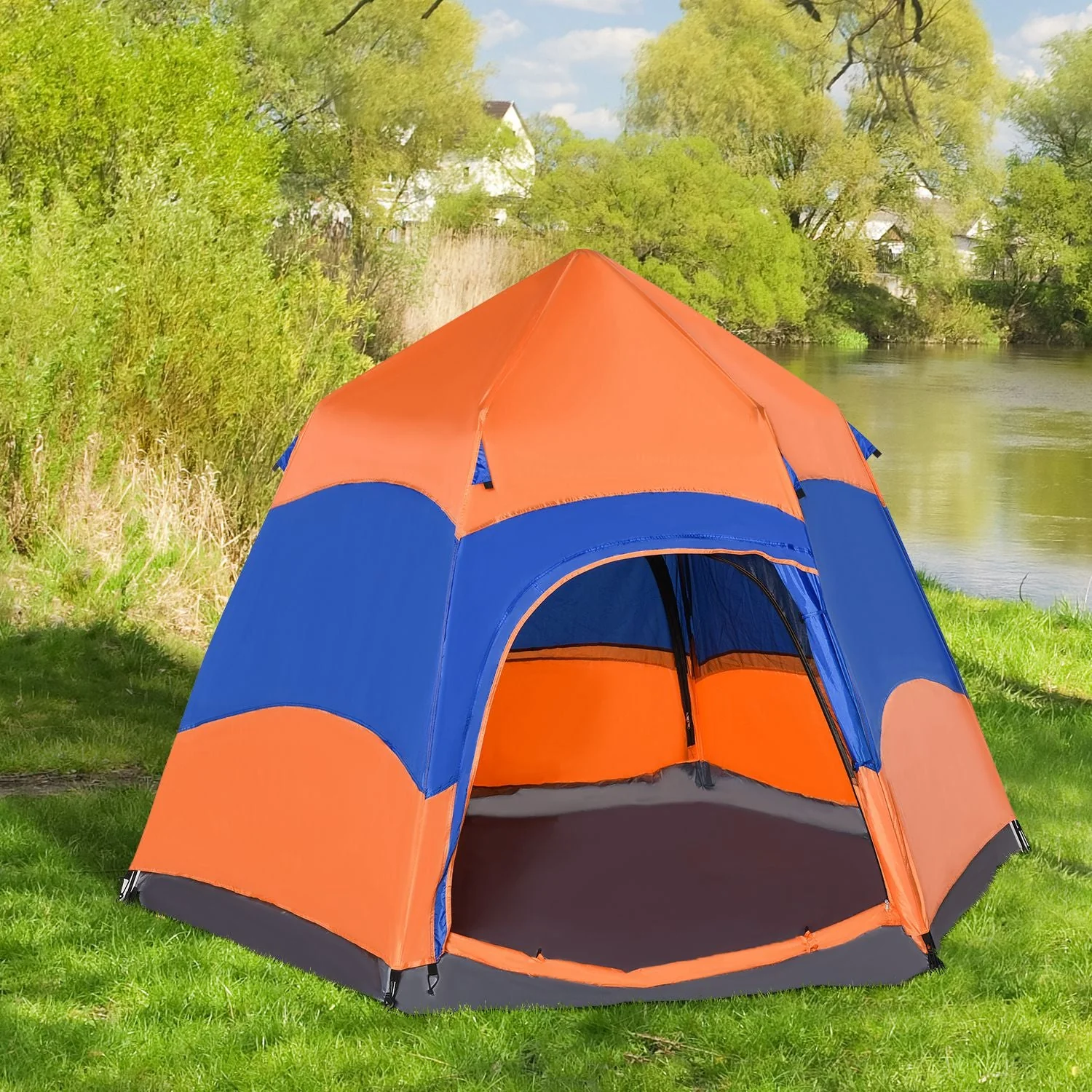 4 Man Hexagon Pop Up Tent Camping Shelter Festival Hiking Family Portable - Image 2