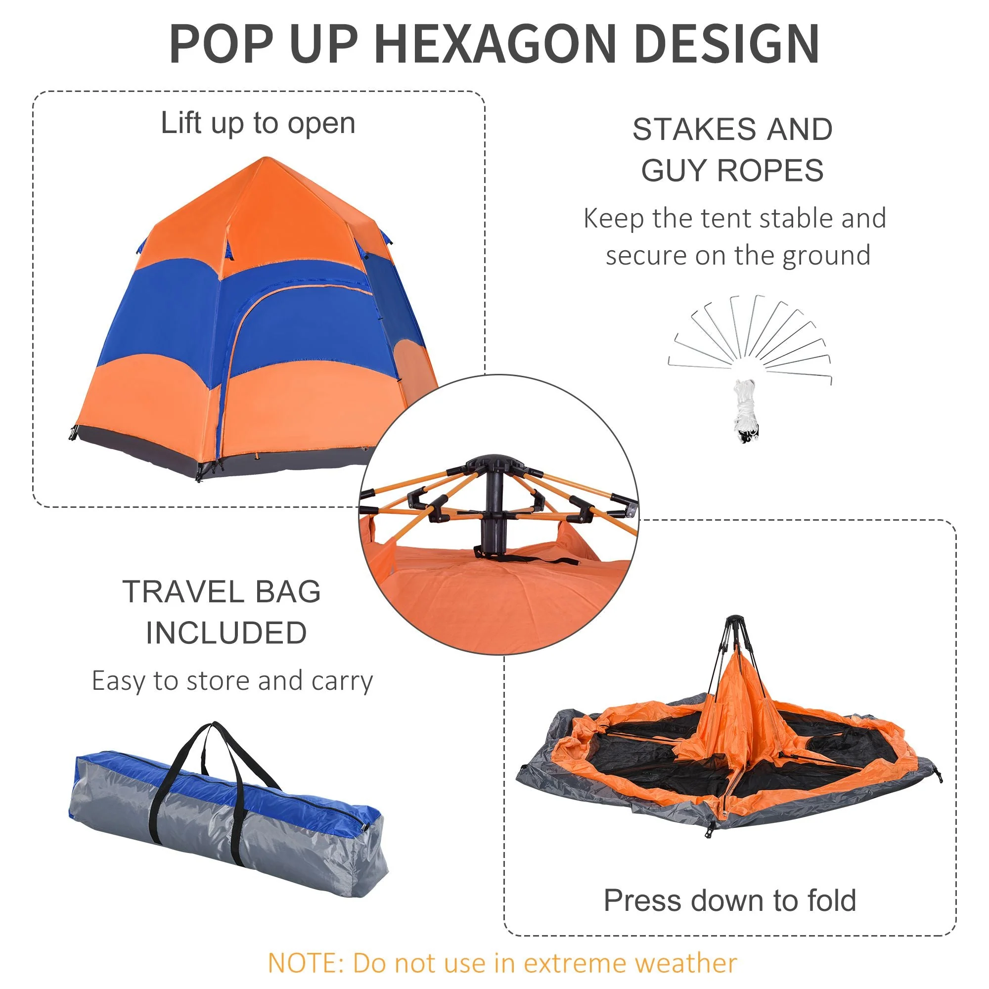 4 Man Hexagon Pop Up Tent Camping Shelter Festival Hiking Family Portable - Image 5
