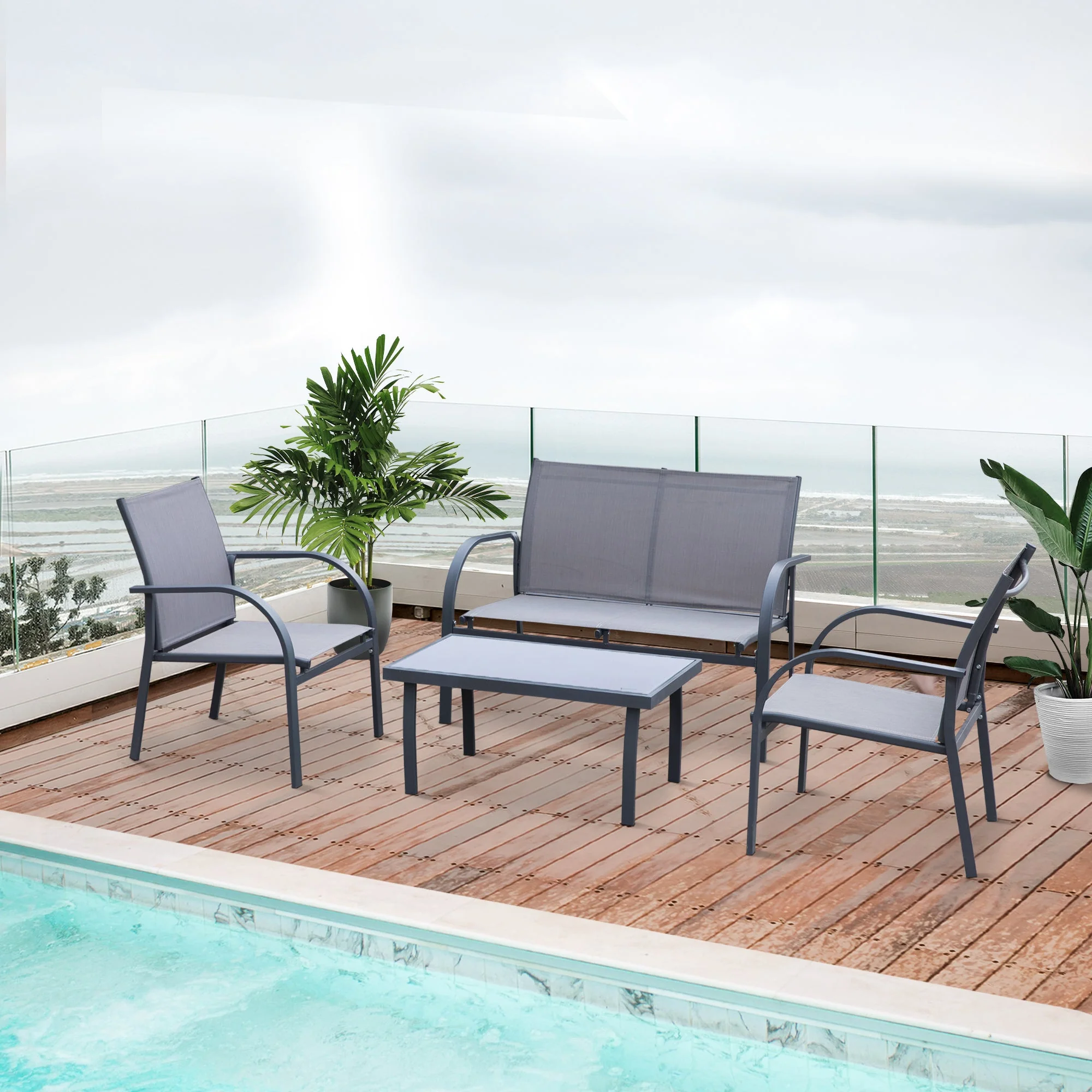 4-Piece Curved Steel Outdoor Furniture Set w/ Loveseat - Image 2