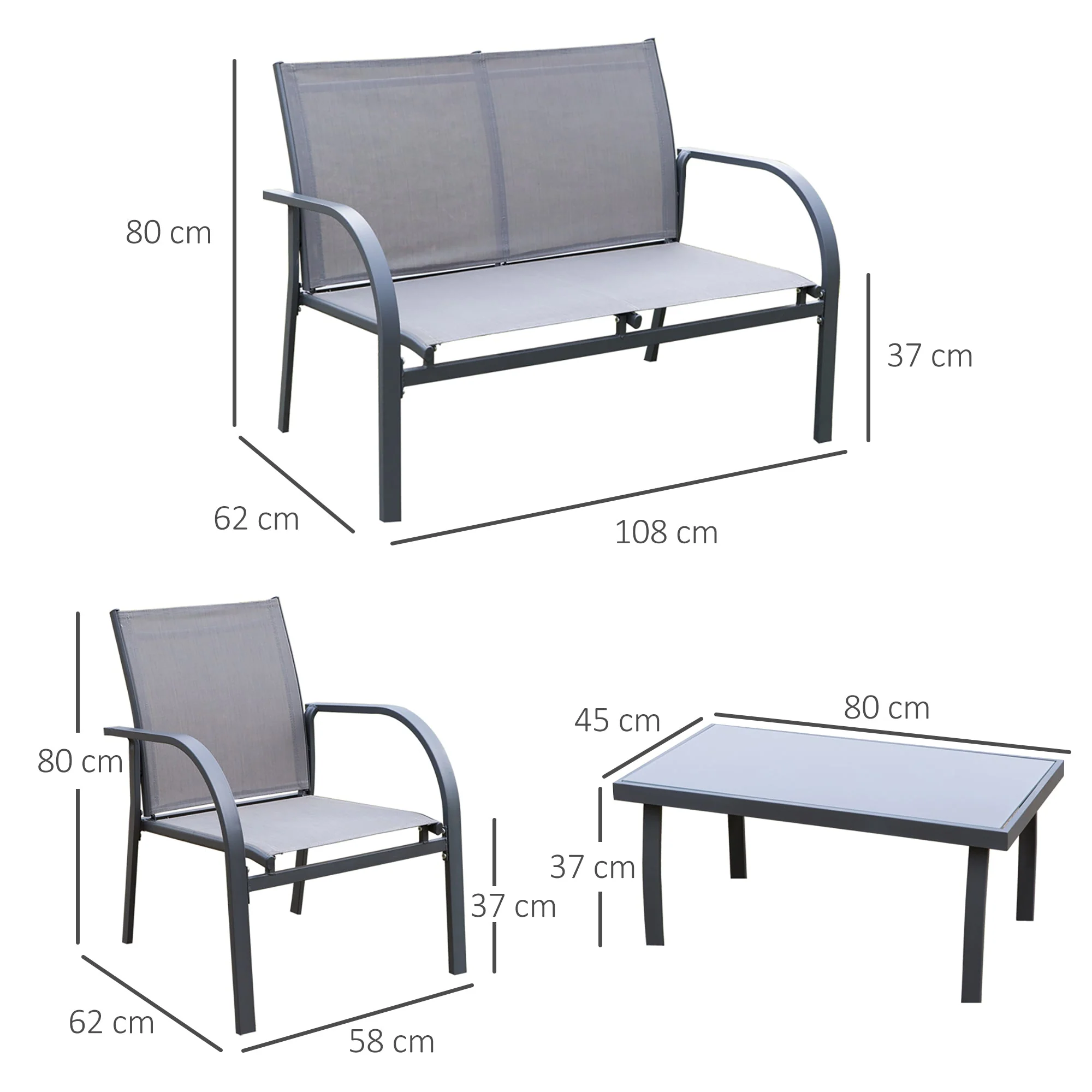 4-Piece Curved Steel Outdoor Furniture Set w/ Loveseat - Image 3