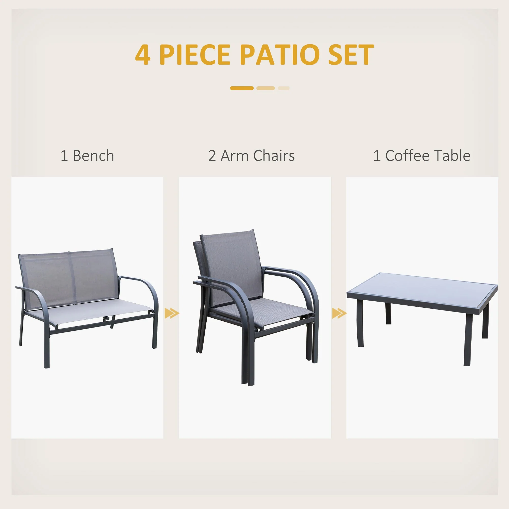 4-Piece Curved Steel Outdoor Furniture Set w/ Loveseat - Image 4