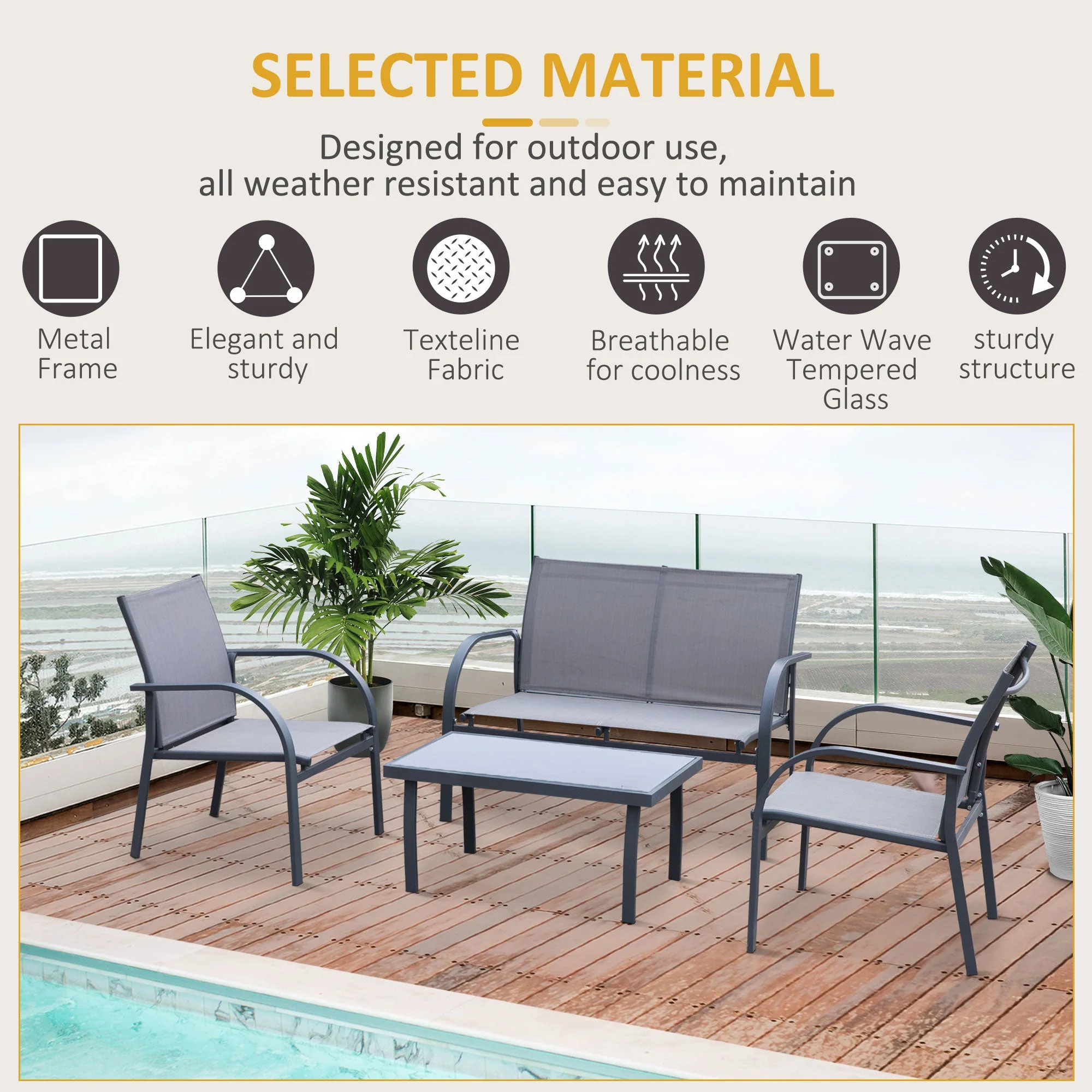 4-Piece Curved Steel Outdoor Furniture Set w/ Loveseat - Image 6