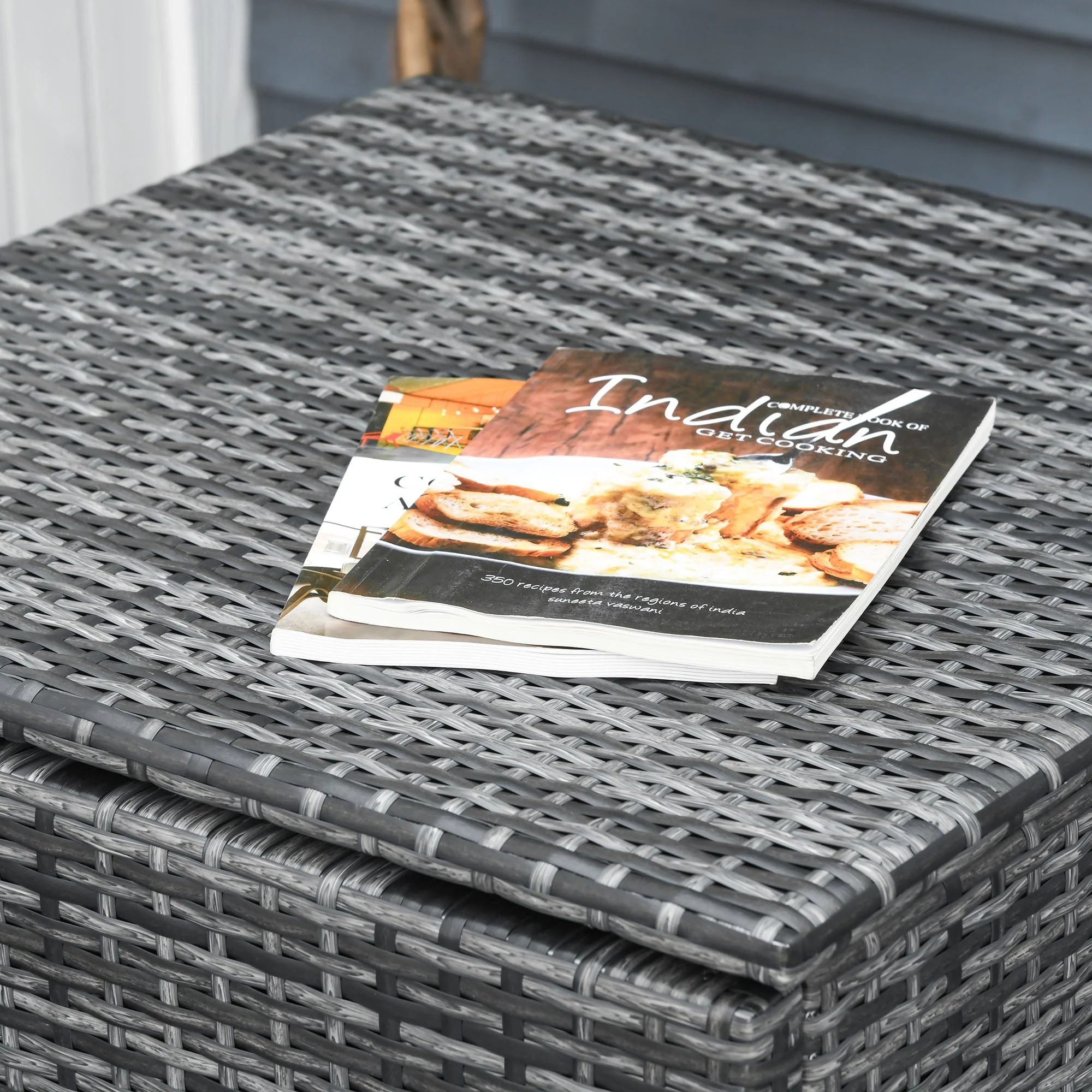 4-Piece Garden Rattan Wicker Outdoor Furniture Patio Corner Sofa Love Seat and Table Set with Cushions Side Desk Storage - Mixed Grey - Image 8