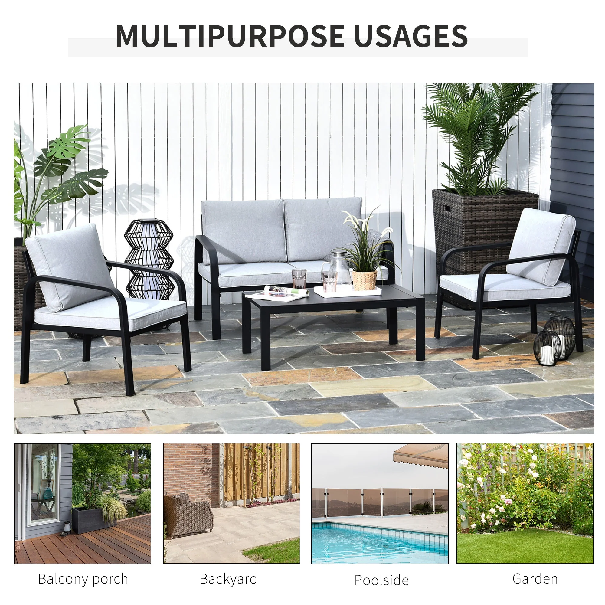 4-Piece Garden Sofa Set 2 Single Armchair - Image 4