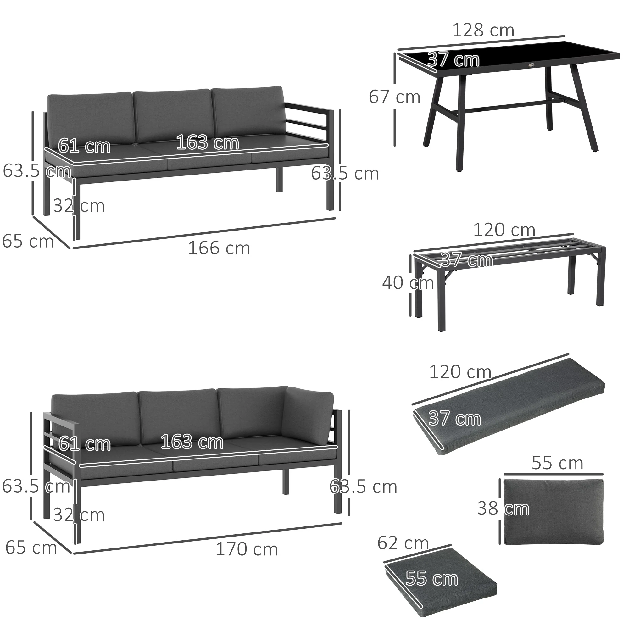 4 Piece L-shaped Garden Furniture Set 8 Seater Aluminium Outdoor Dining Set Conversation Sofa Set w/ Bench - Image 3