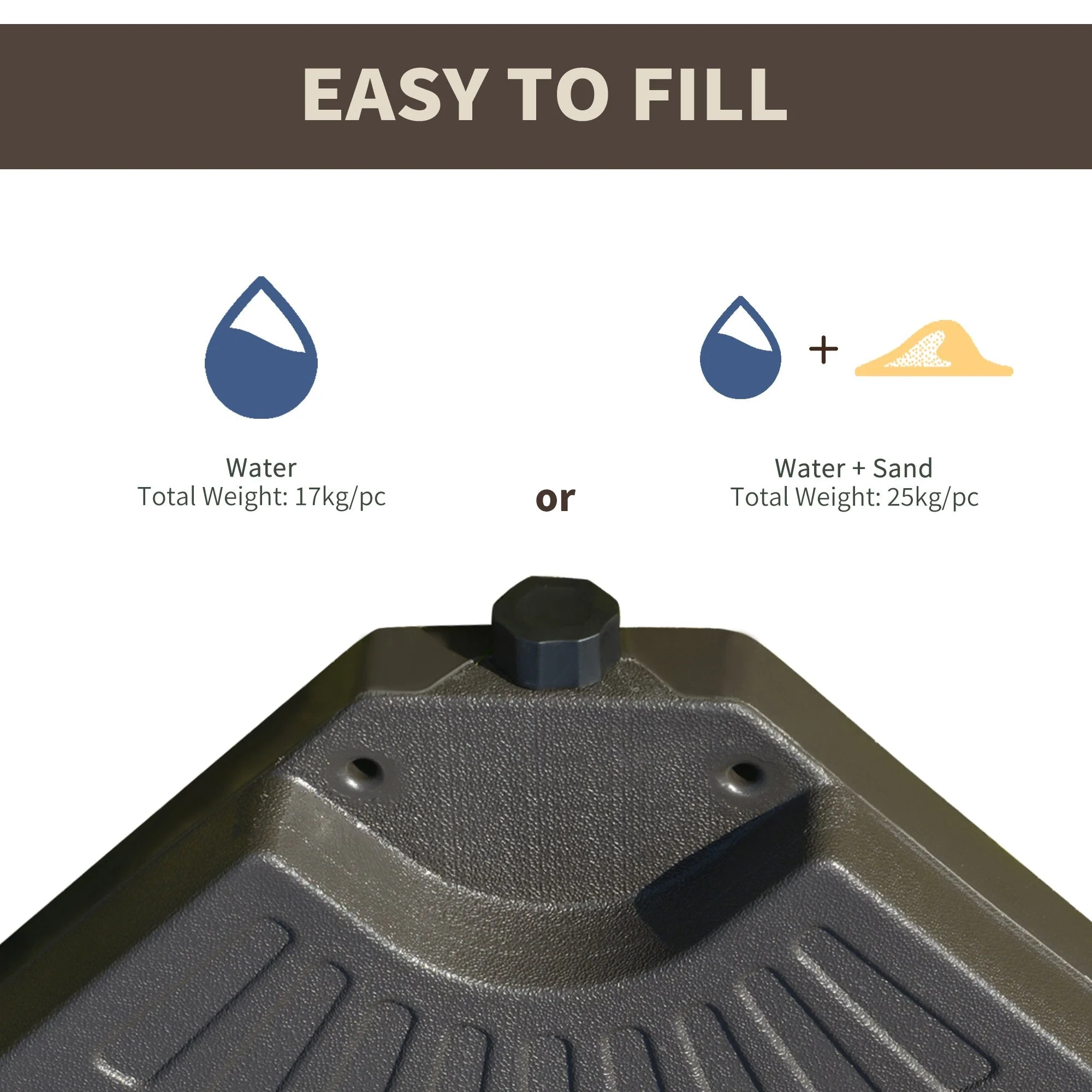 4-Piece Portable Round Parasol Base Umbrella Cross Stand Weights Holder Sand or Water Fillable - Image 6