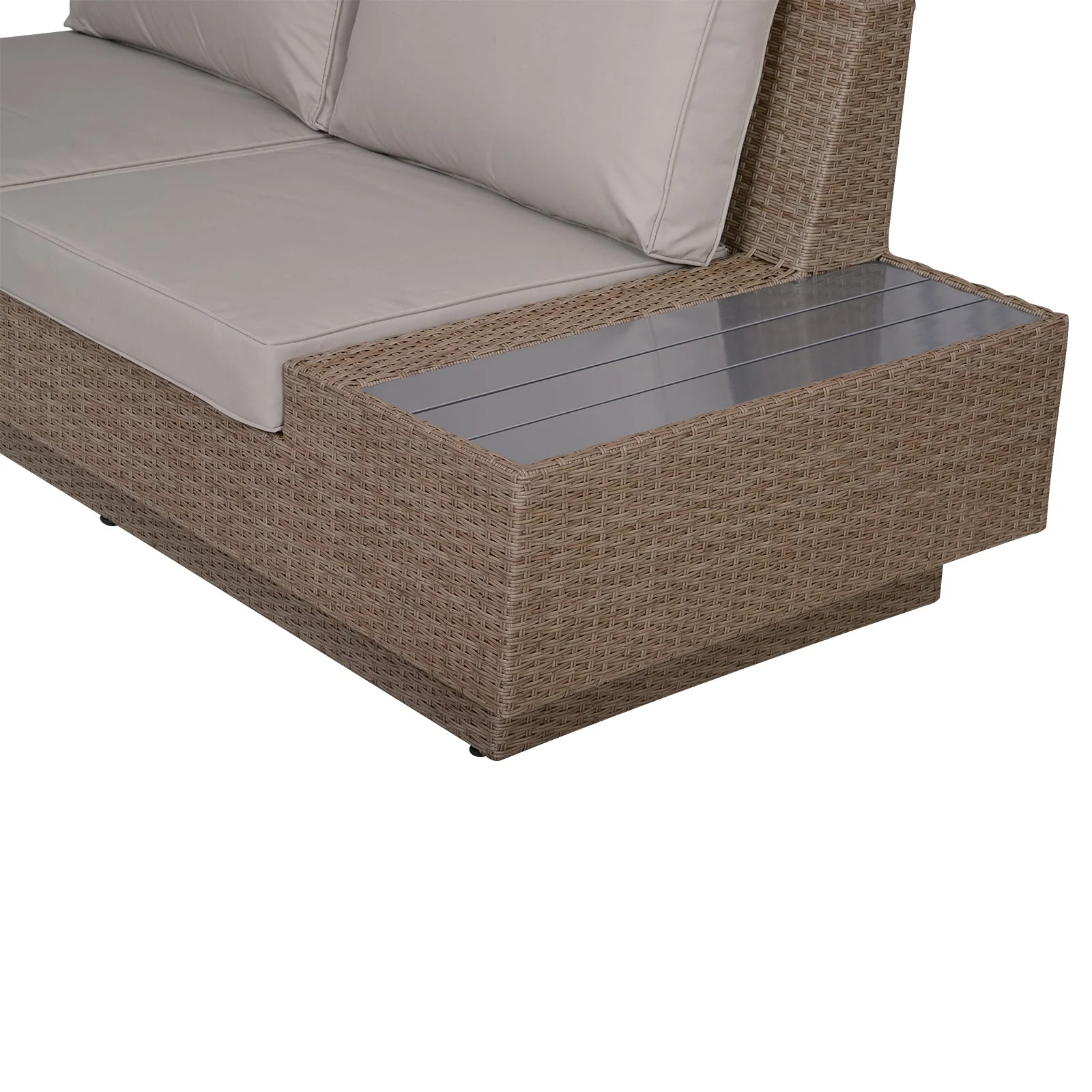 4-Piece Rattan Garden Furniture Outdoor Sectional Corner Sofa and Coffee Table Set Conservatory Wicker Weave Furniture with Armrest and Cushions - Beige - Image 9