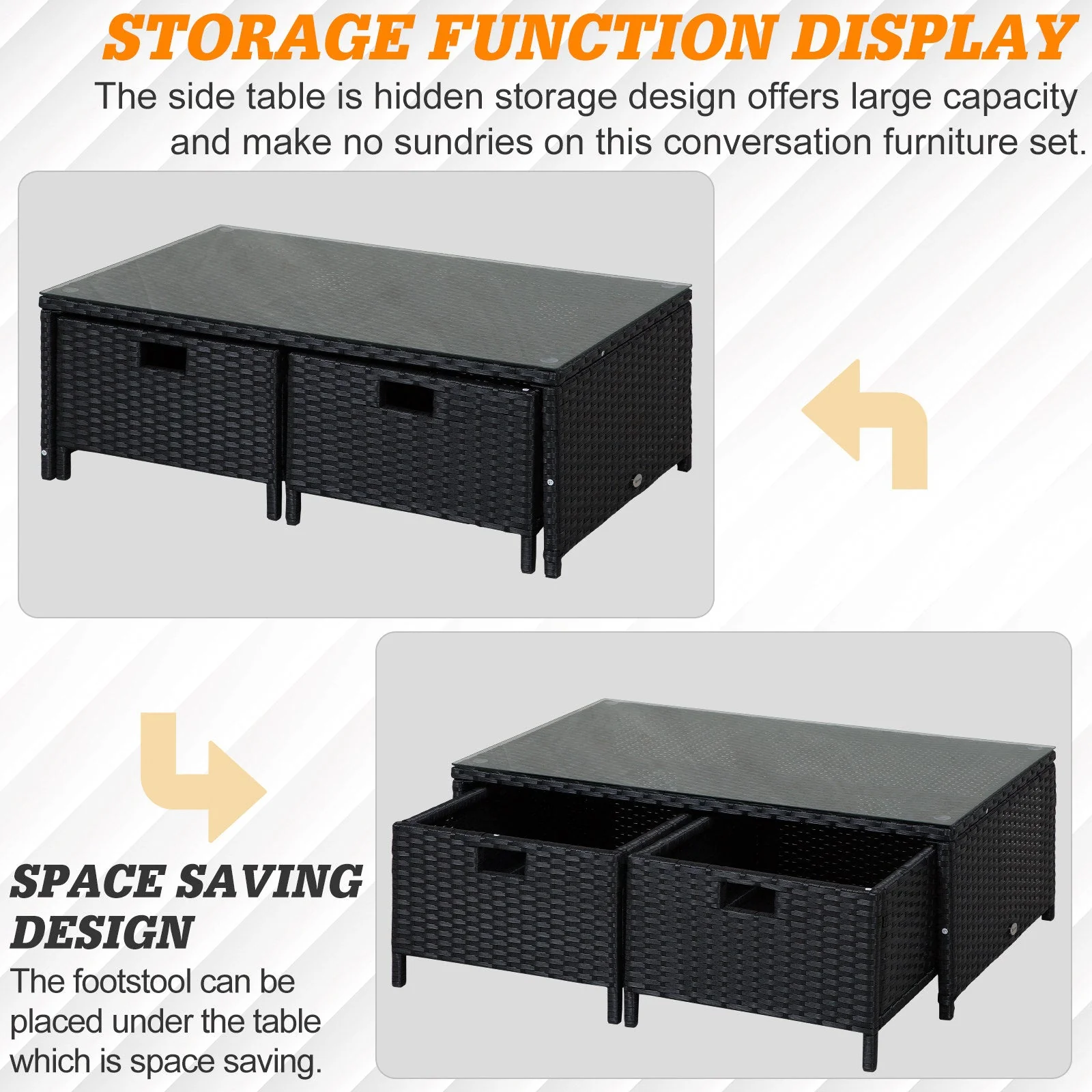 4-Piece Rattan Wicker Garden Furniture Patio Sofa Storage & Table Set w/ 2 Drawers Coffee Table - Image 5