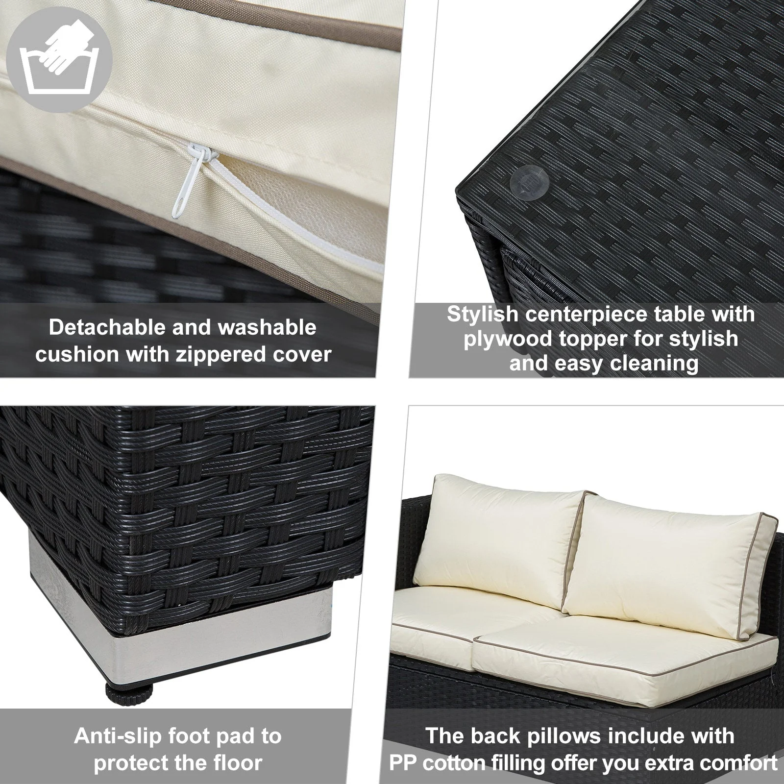 4-Piece Rattan Wicker Garden Furniture Patio Sofa Storage & Table Set w/ 2 Drawers Coffee Table - Image 7