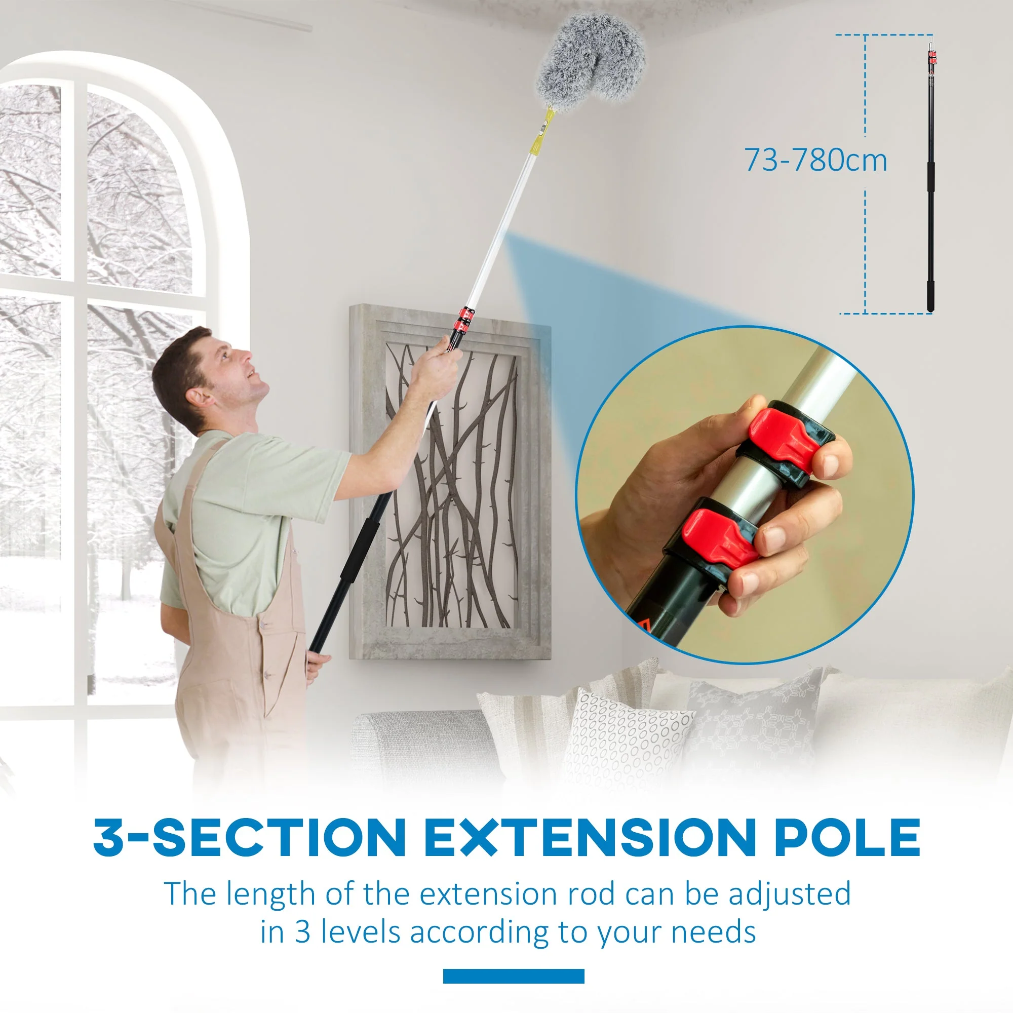 4-Pieces Extendable Feather Duster with Aluminium Telescopic Pole 29"-71" - Image 4