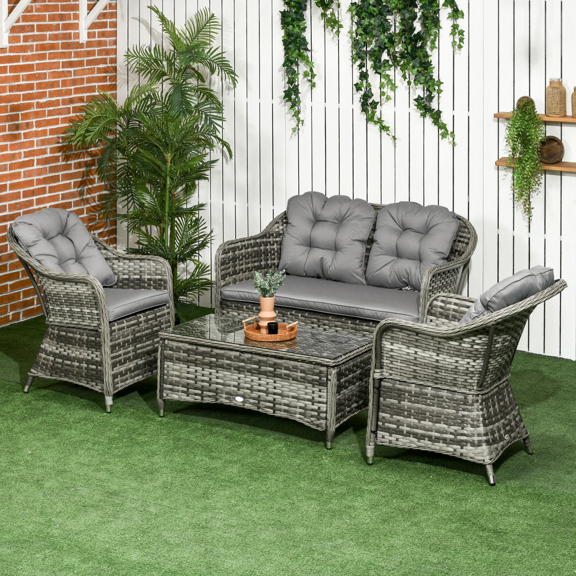4-Pieces Outdoor PE Rattan Garden Furniture with Cushions - Image 2