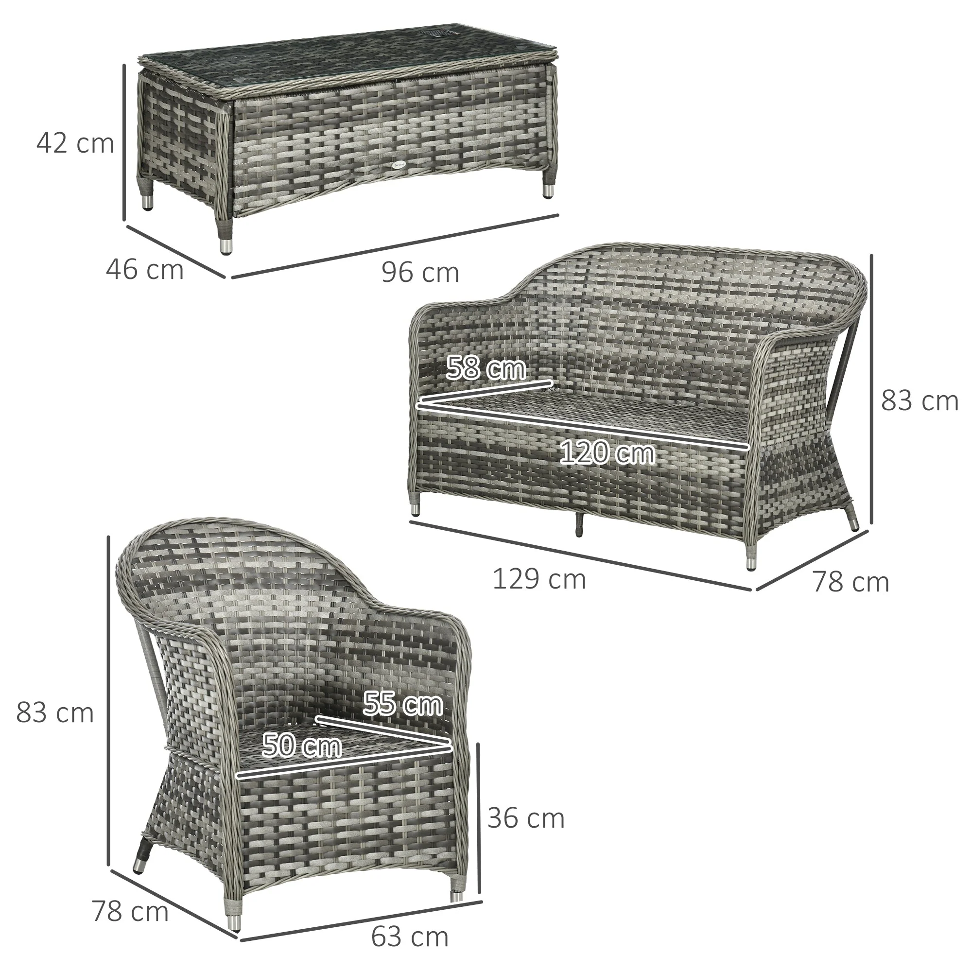 4-Pieces Outdoor PE Rattan Garden Furniture with Cushions - Image 3