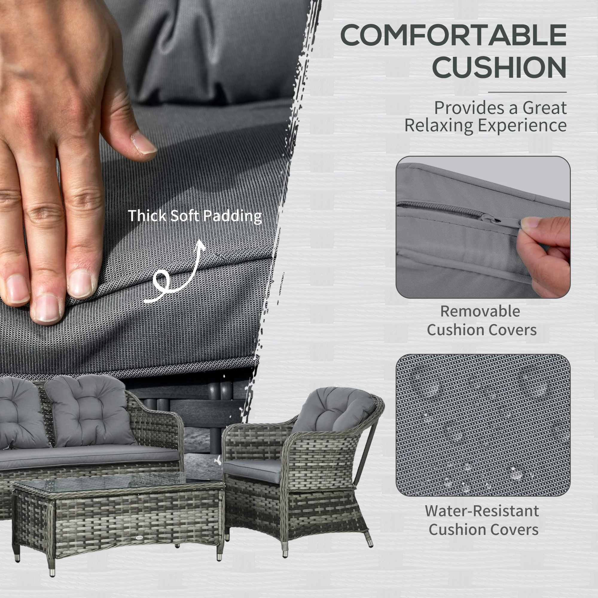 4-Pieces Outdoor PE Rattan Garden Furniture with Cushions - Image 5