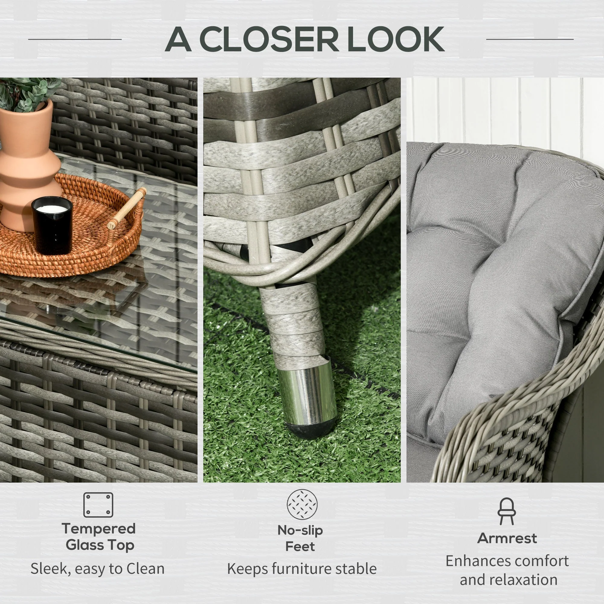4-Pieces Outdoor PE Rattan Garden Furniture with Cushions - Image 6