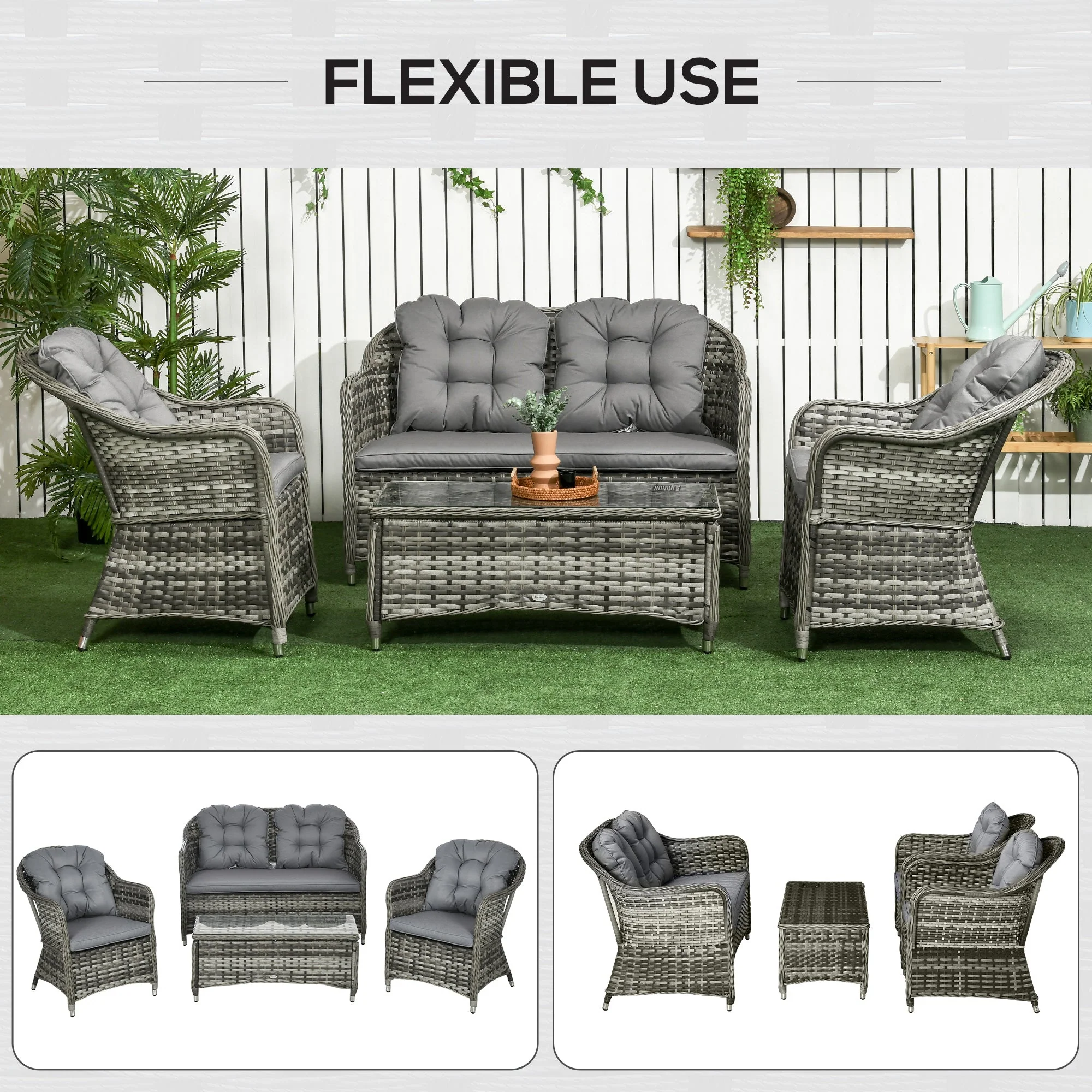 4-Pieces Outdoor PE Rattan Garden Furniture with Cushions - Image 7