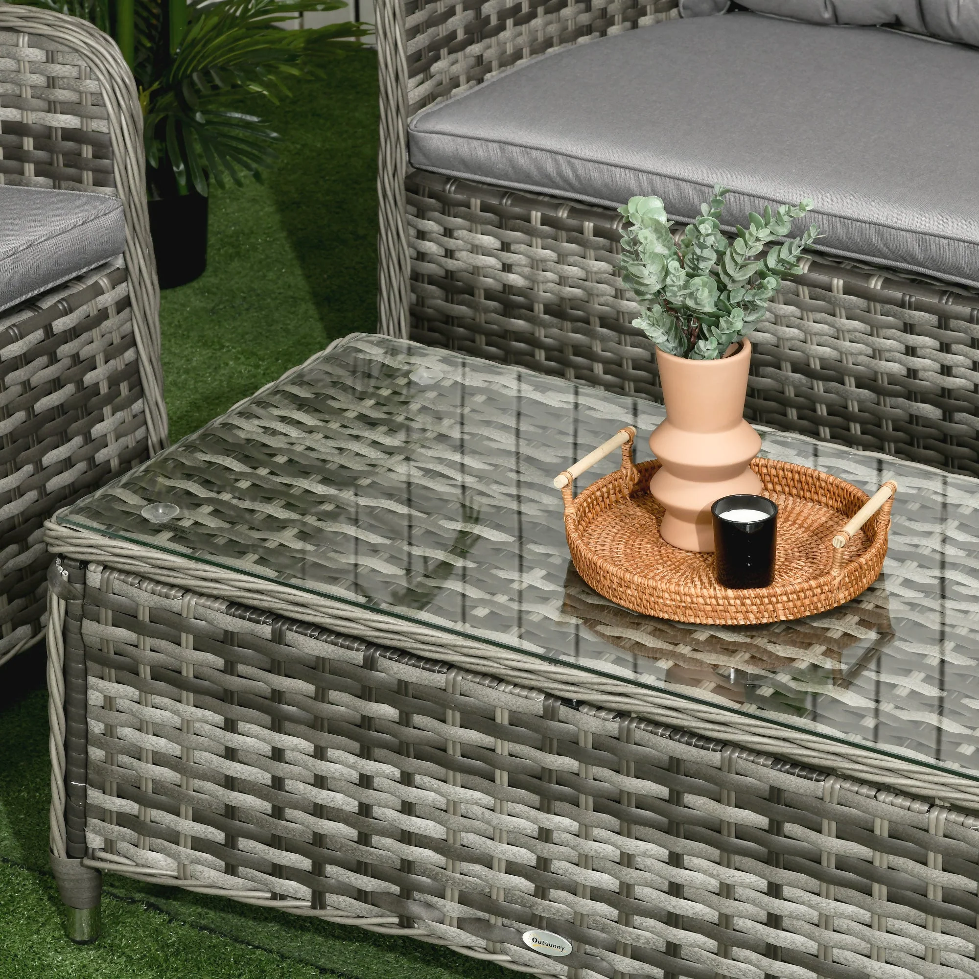 4-Pieces Outdoor PE Rattan Garden Furniture with Cushions - Image 9