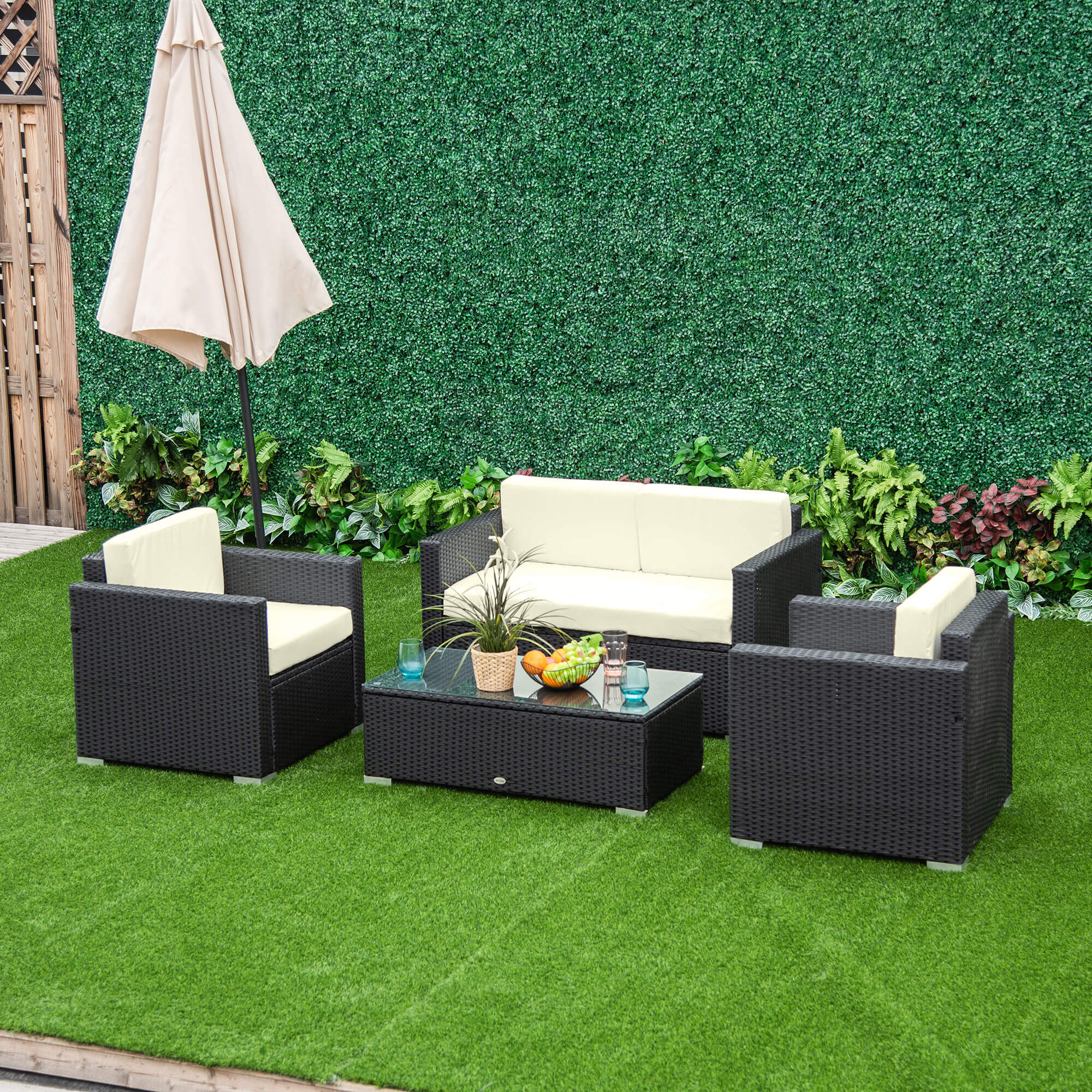 4 Seater Rattan Sofa Set Garden Rattan Furniture Wicker Steel Chair Seat Furniture Patio Rattan Garden Sofa Black - Image 2