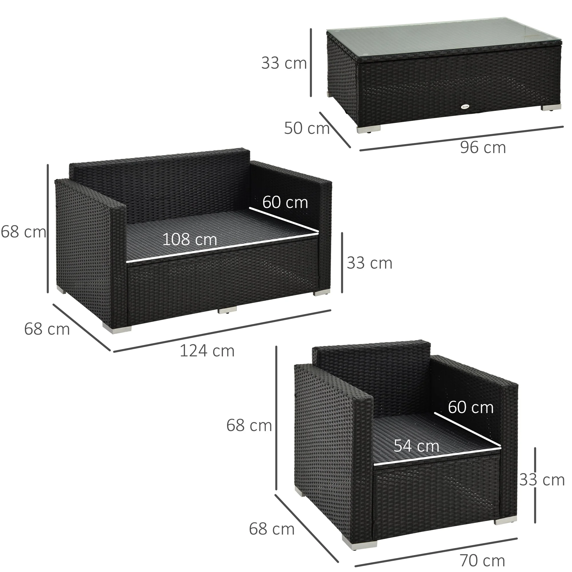 4 Seater Rattan Sofa Set Garden Rattan Furniture Wicker Steel Chair Seat Furniture Patio Rattan Garden Sofa Black - Image 3