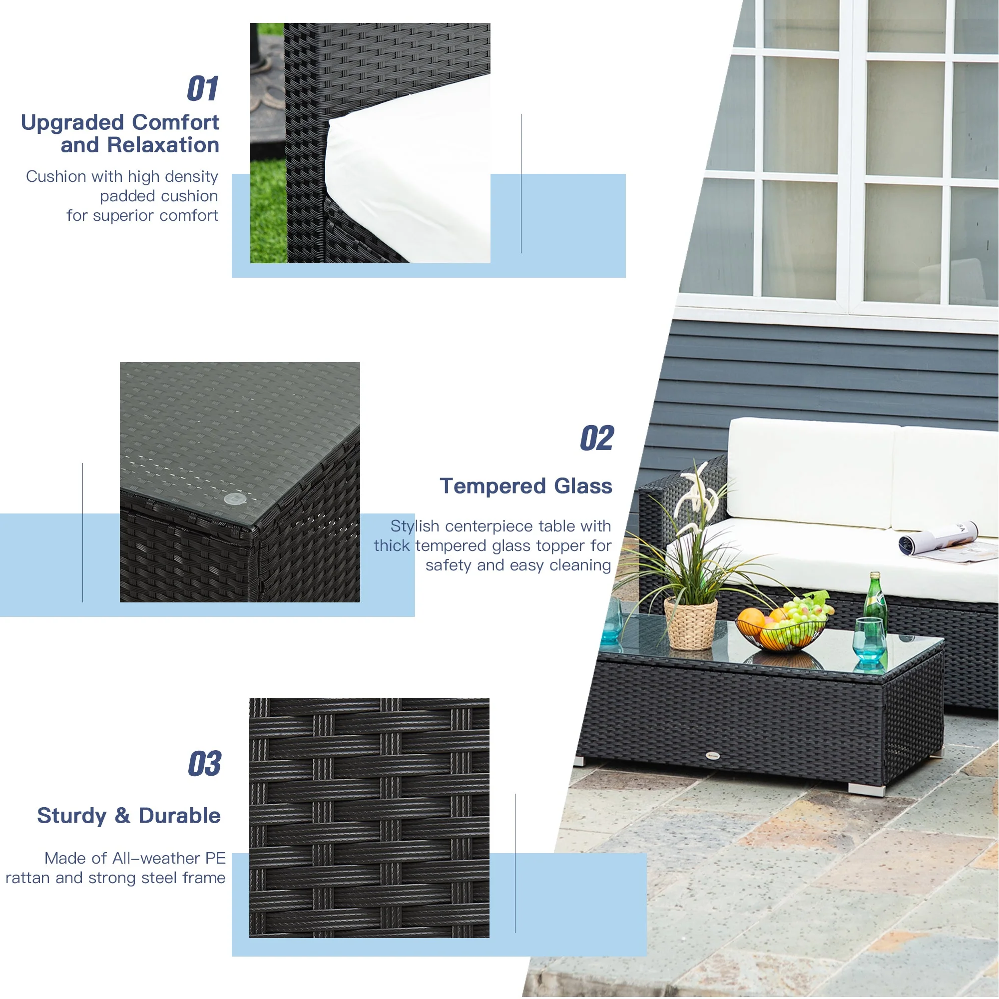 4 Seater Rattan Sofa Set Garden Rattan Furniture Wicker Steel Chair Seat Furniture Patio Rattan Garden Sofa Black - Image 5