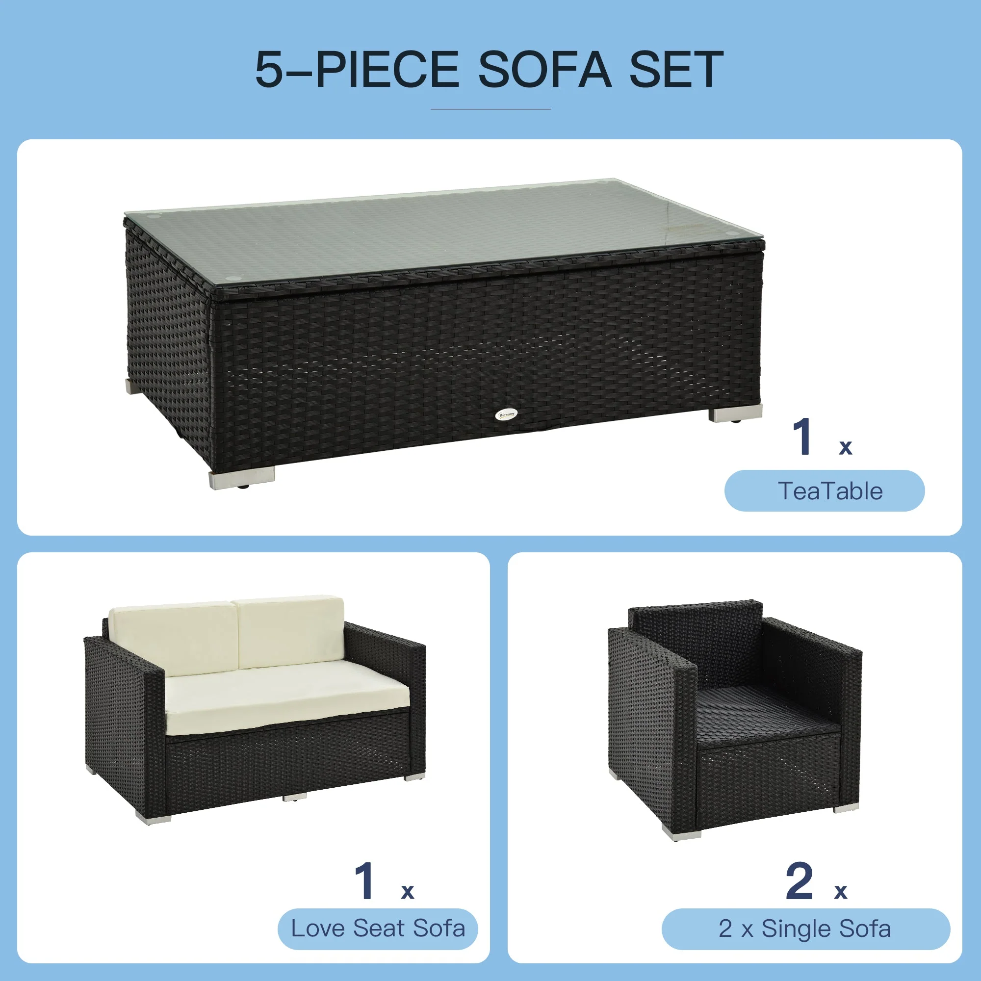 4 Seater Rattan Sofa Set Garden Rattan Furniture Wicker Steel Chair Seat Furniture Patio Rattan Garden Sofa Black - Image 6